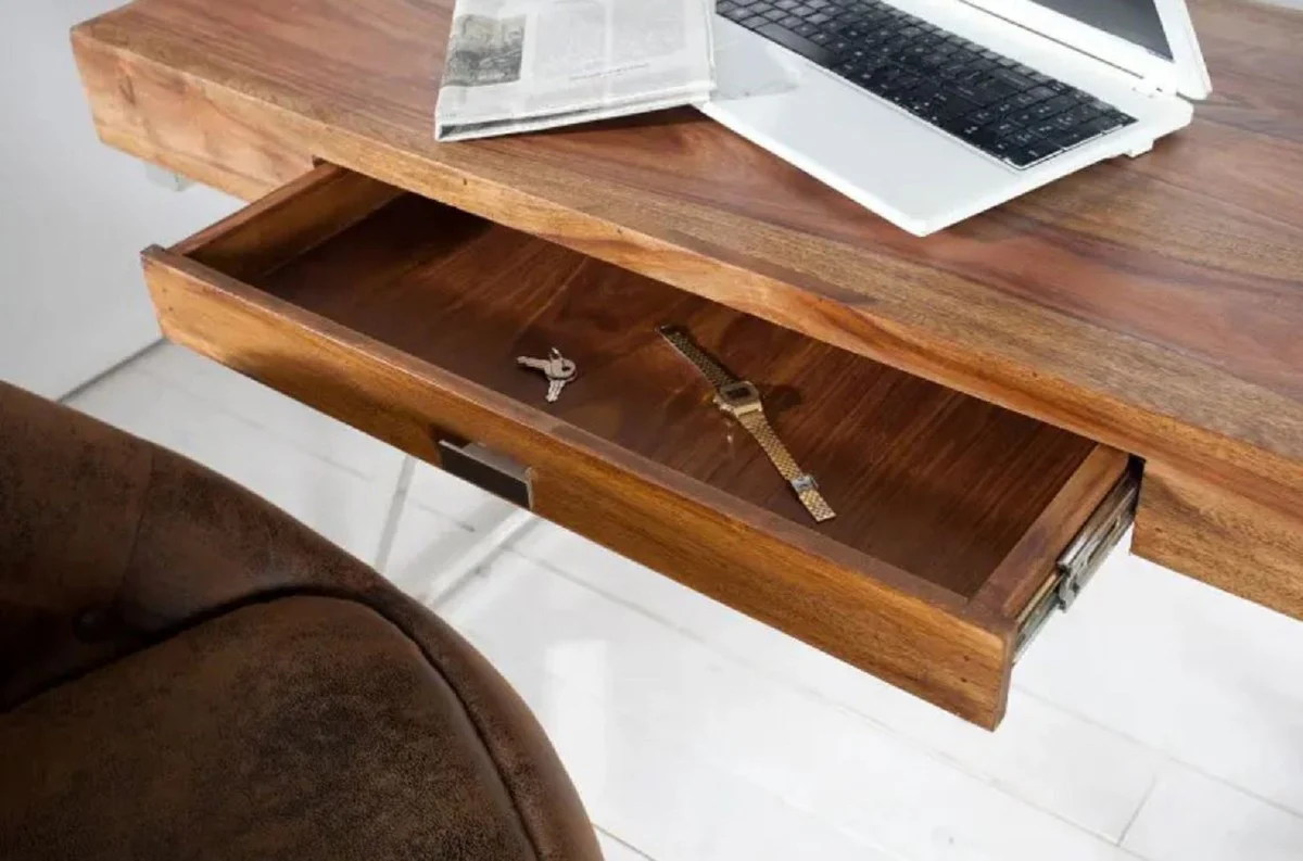 Desk with drawer brown / silver 120 cm - office furniture