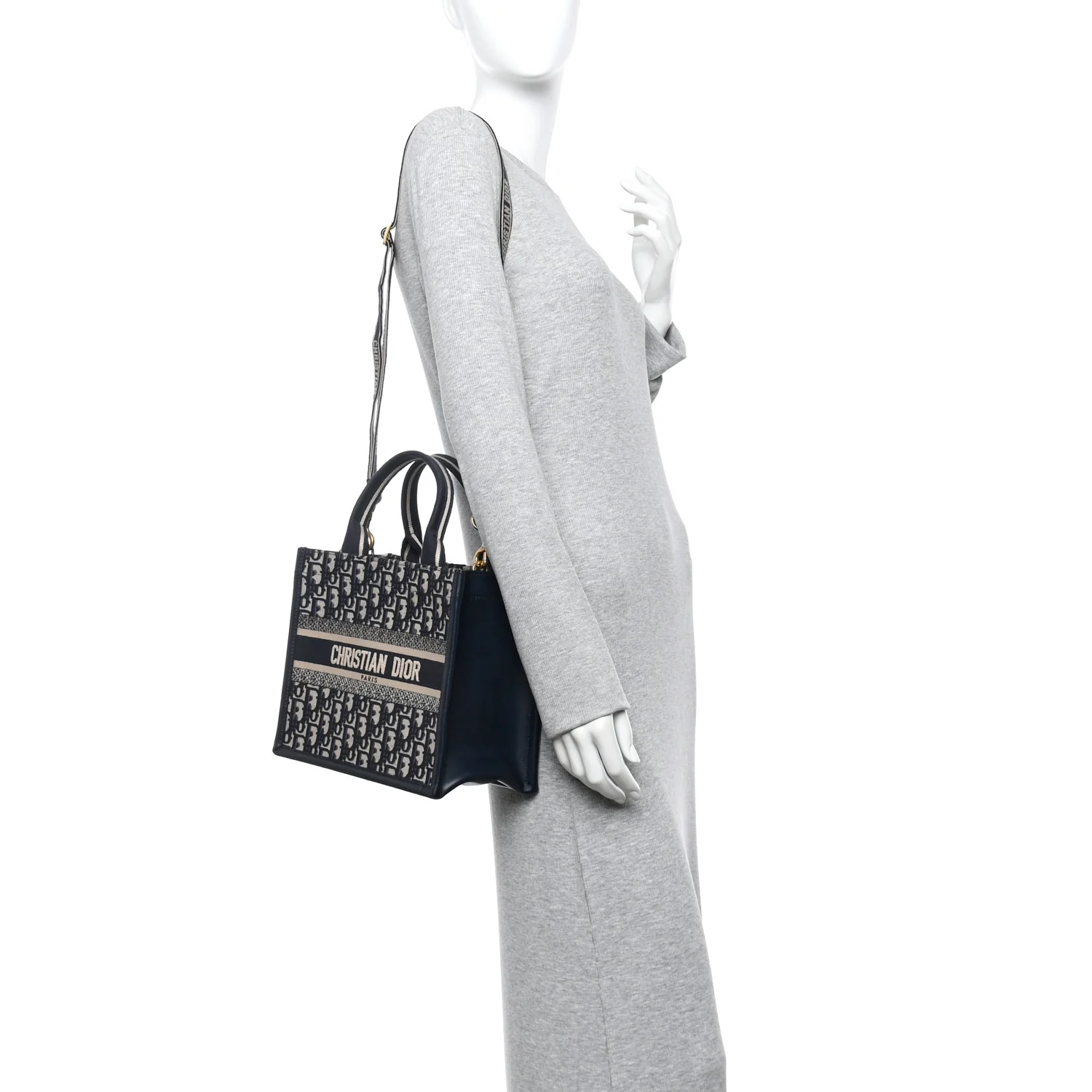 Oblique Calfskin Small Book Tote With Strap Blue Multicolor
