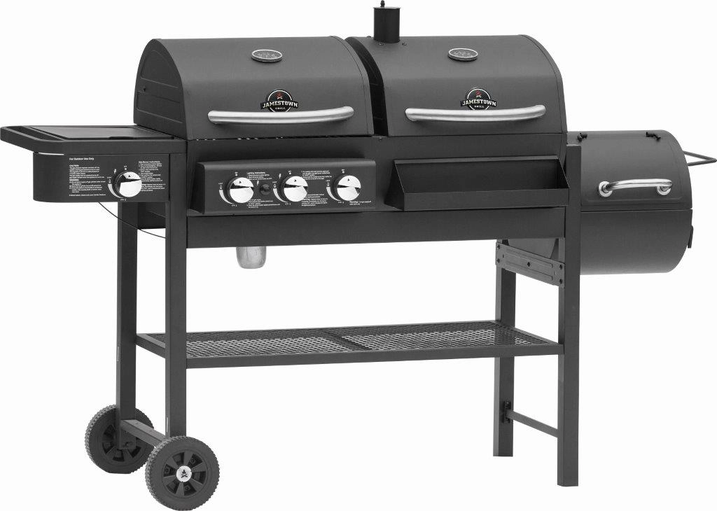 Jamestown-Grill Barbecue a carbonella e gas Jamestown Dean nero con affumicatore