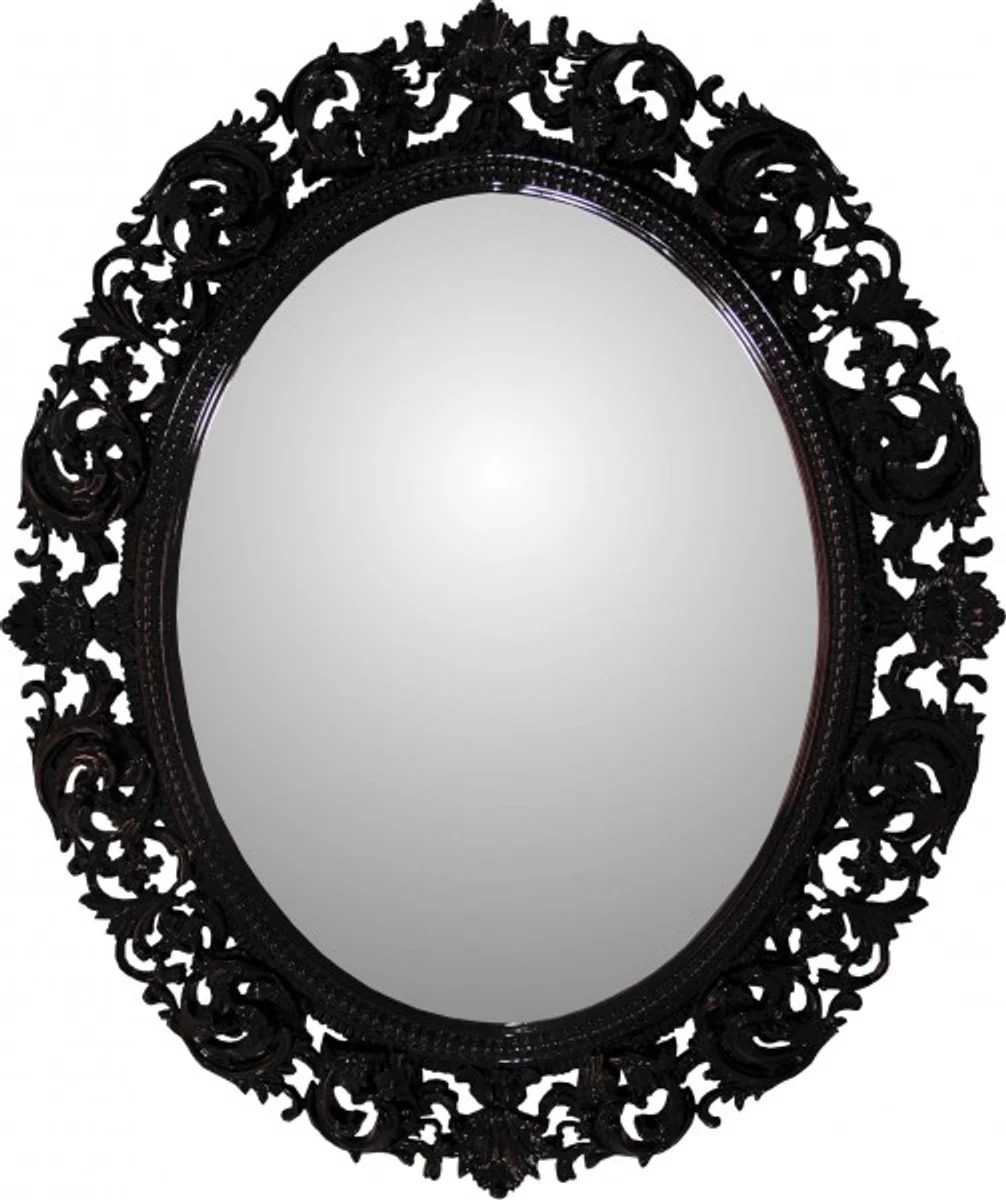 Baroque luxury wall mirror made of oak wood, black high gloss, W 129 cm, H 109 cm - noble and magnificent - made in Italy