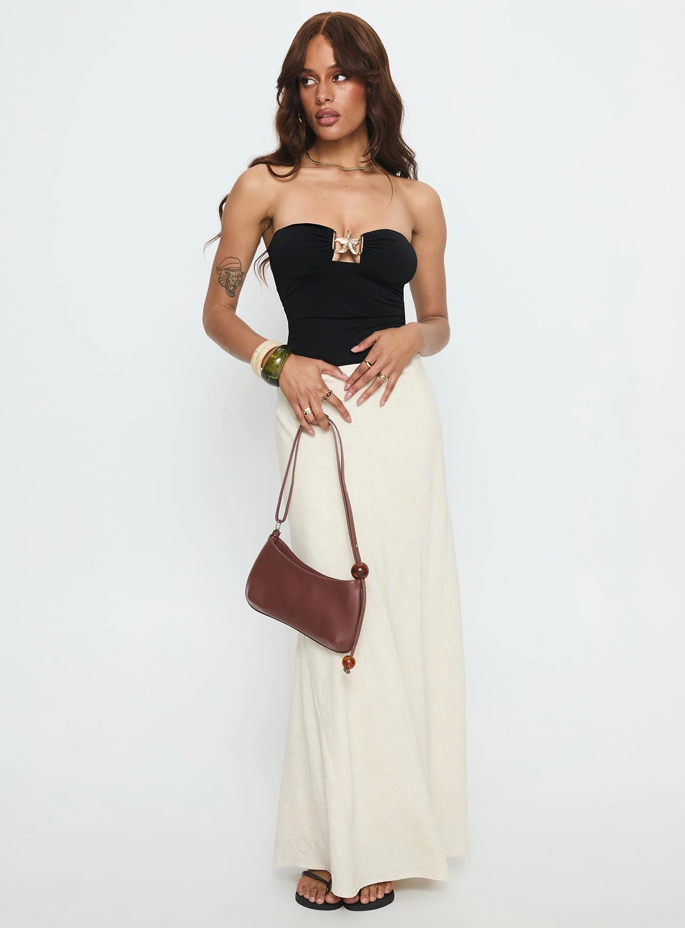 Jadea Strapless Hardware Detail Bodysuit Black