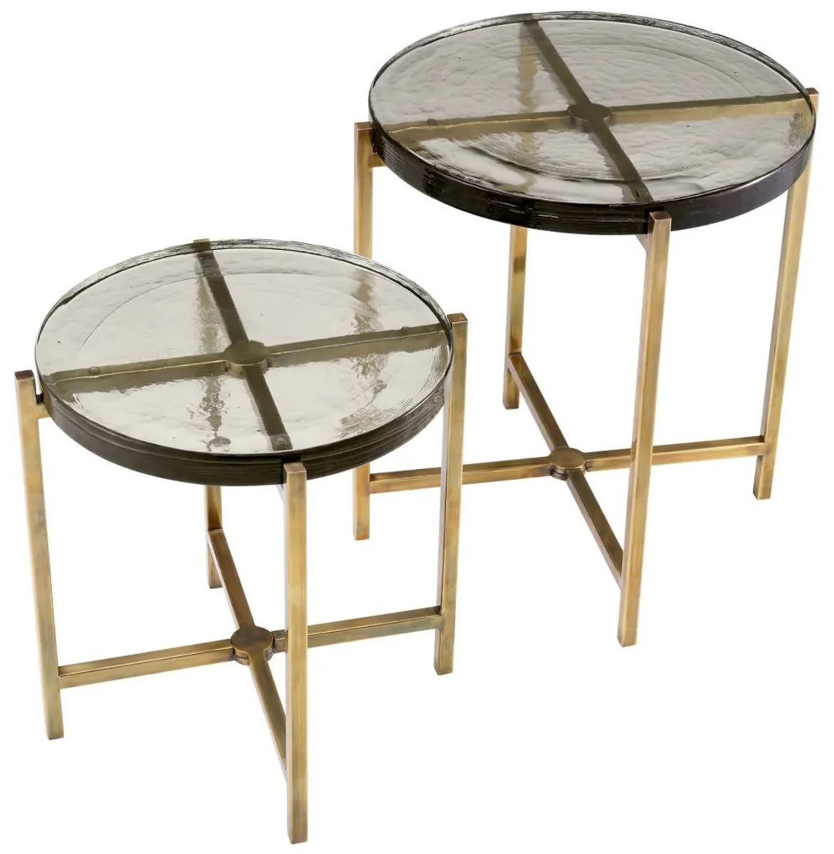 Luxury side table set vintage brass - 2 round stainless steel tables with glass top - living room furniture - hotel furniture - luxury furniture - luxury furnishings - furniture luxury