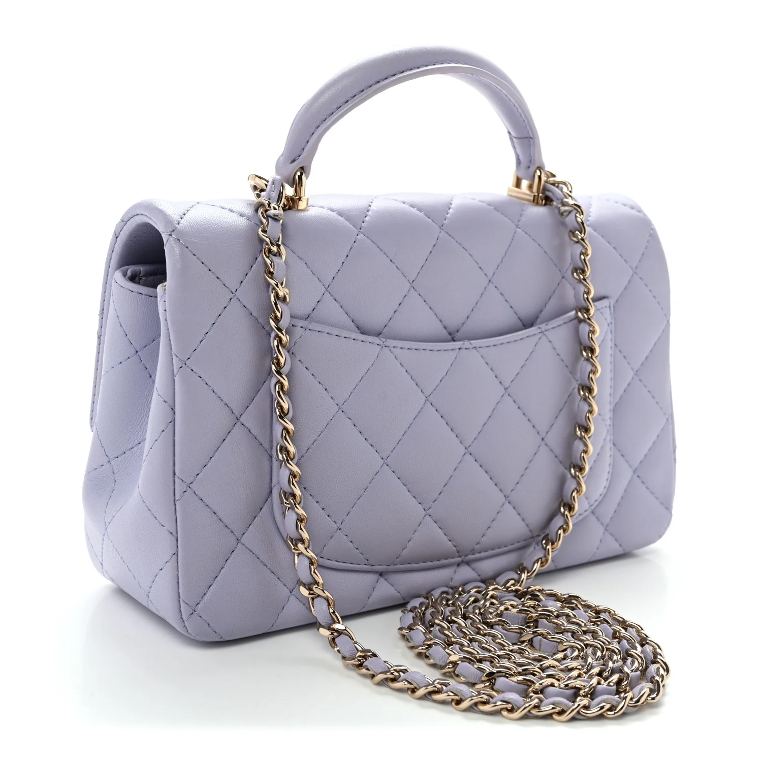 Lambskin Quilted Mini Top Handle Rectangular Flap Light Purple - Top Club