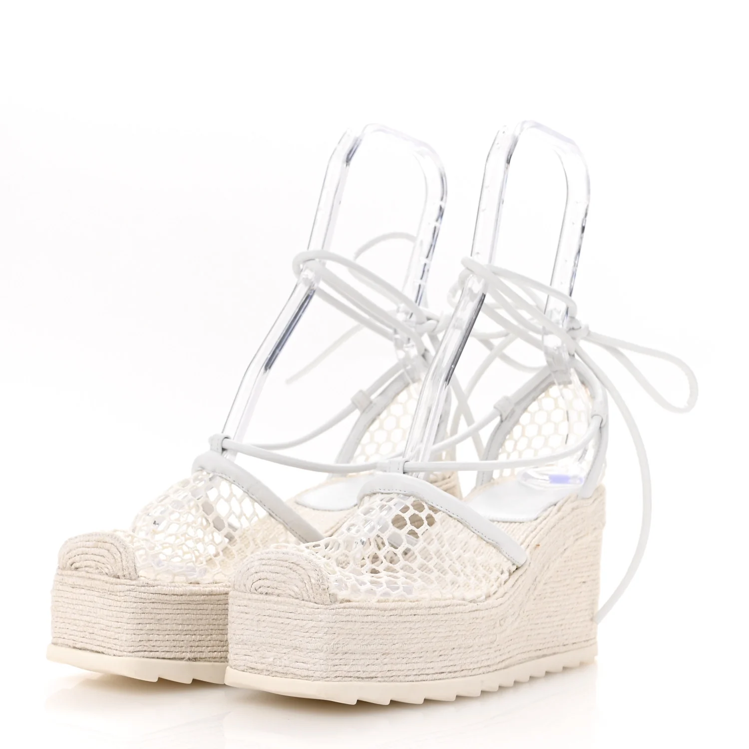Mesh Lambskin Sporty Web Stretch Ankle Tie Espadrilles 37 Optic White - Top Club