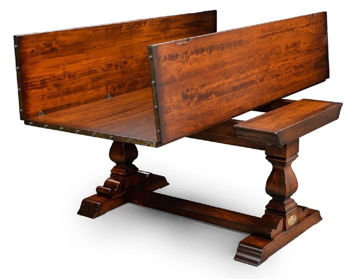 Luxury vintage style dining table brown / brass 180 x 85 x H. 78 cm - Rectangular solid wood dining room table with fold-out table top - Dining room furniture - Luxury vintage style furniture