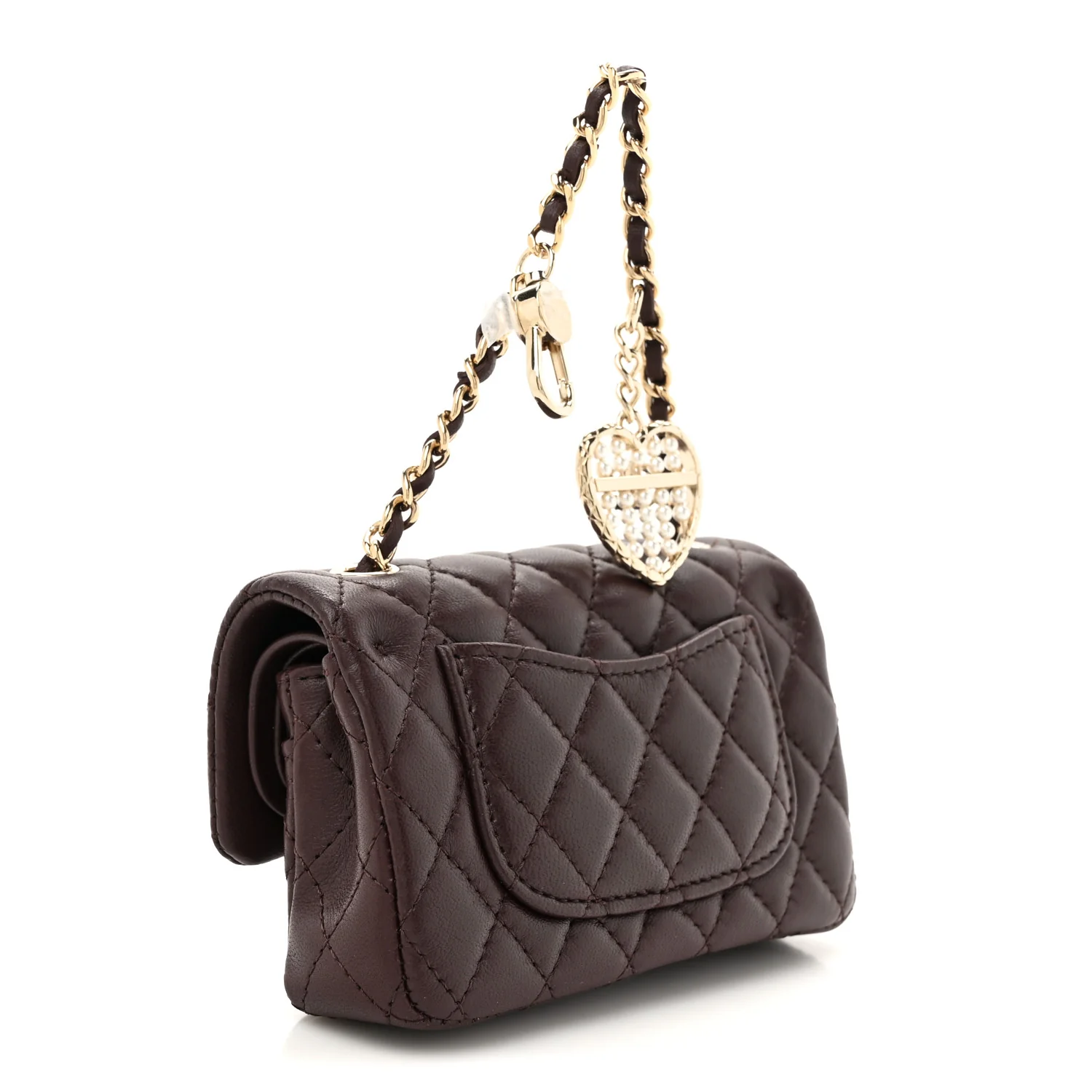 Lambskin Quilted Mini Flap Bag Charm With Hook Dark Brown - Top Club