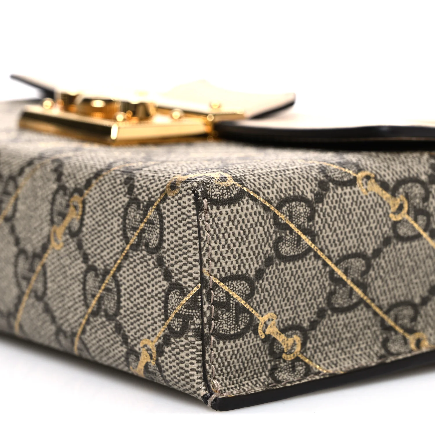 GG Supreme Monogram Calfskin Horsebit Print Mini Padlock Top Handle Shoulder Bag Beige Ebony Light Pink - Top Club