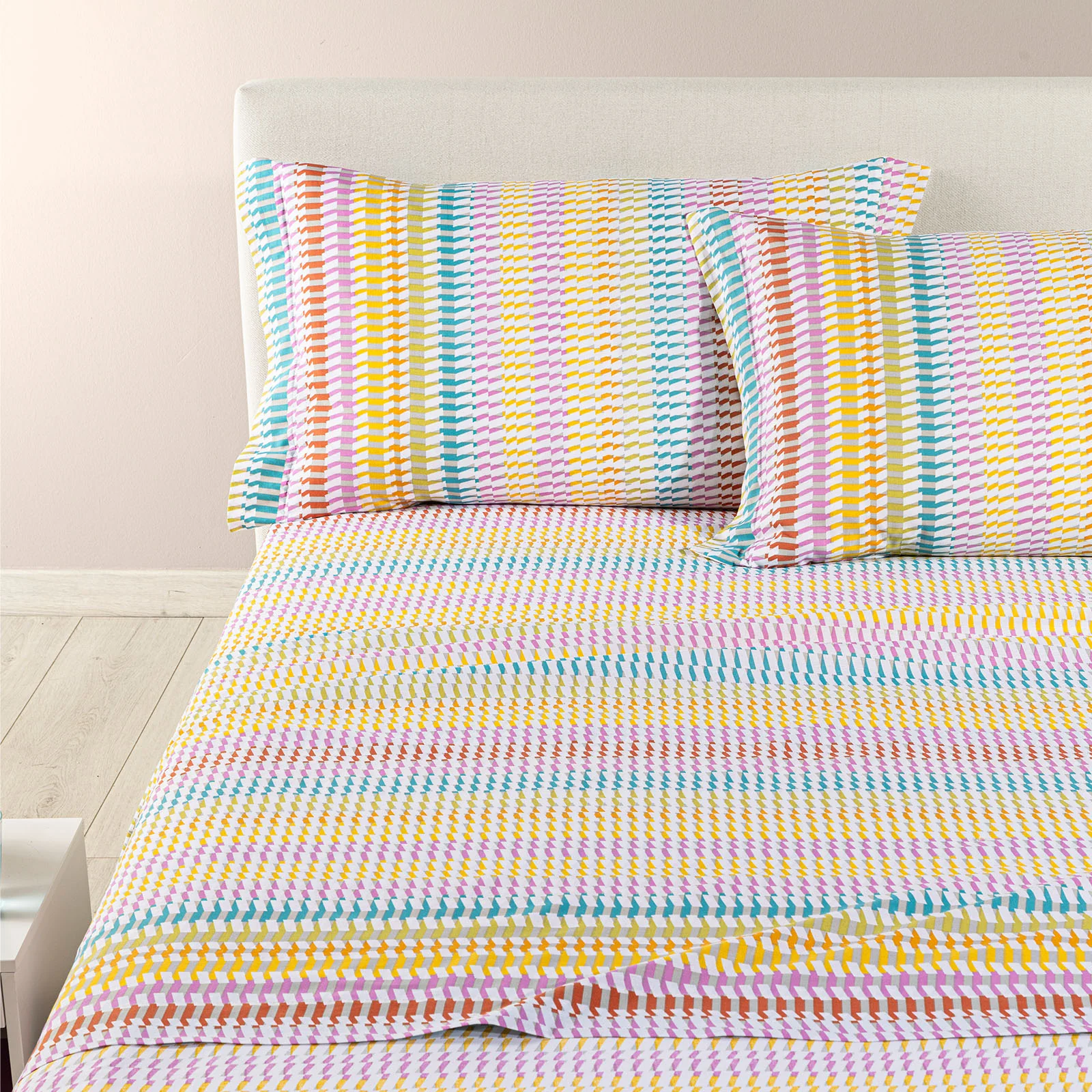 Completo Lenzuola In Cotone Astrid Matrimoniale Multicolor Caleffi