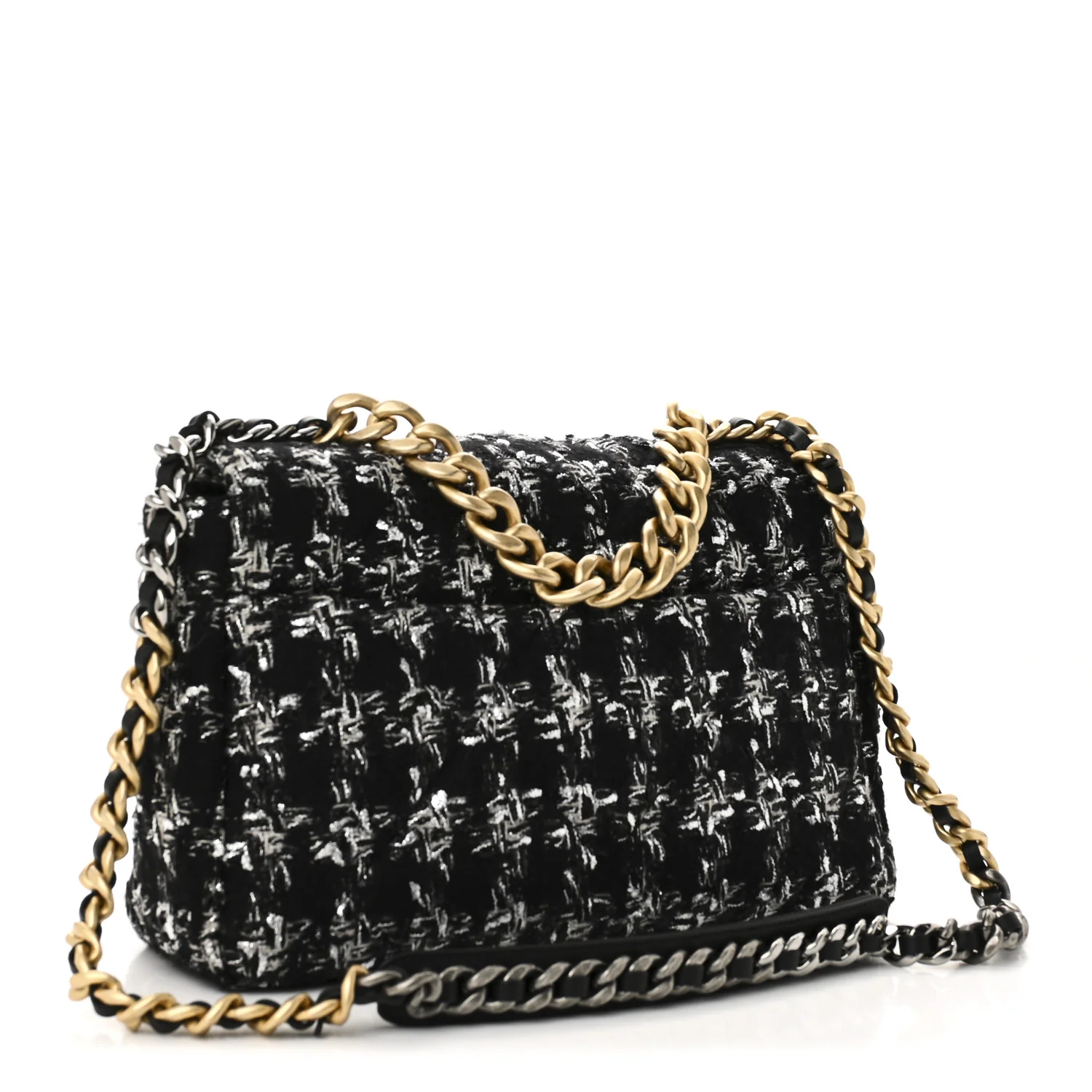 Tweed Quilted Large Chanel 19 Flap Black Silver Ecru - Top Club