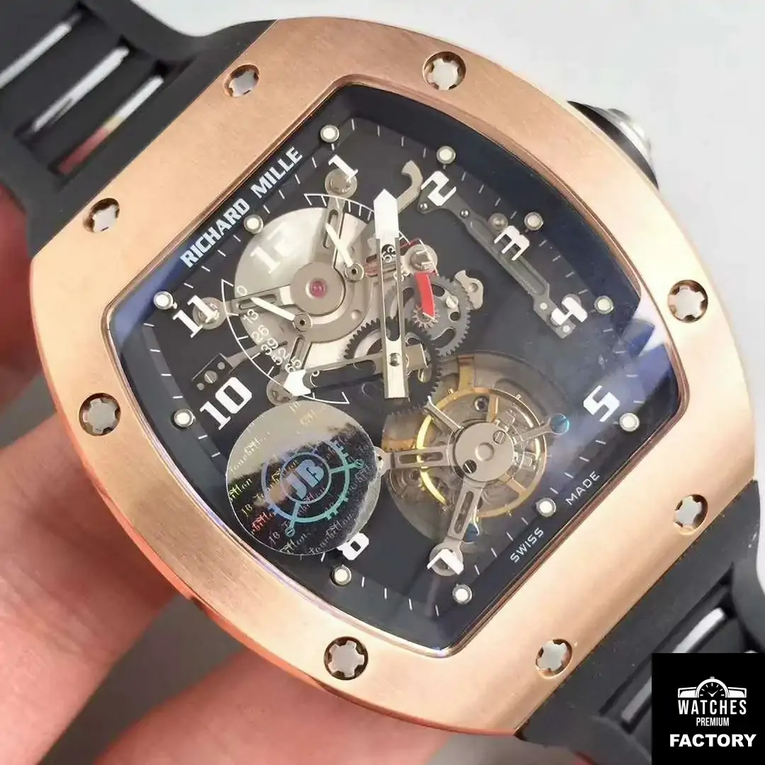 Richard Mille RM001 Rose Gold Tourbillon JB Factory Black Dial