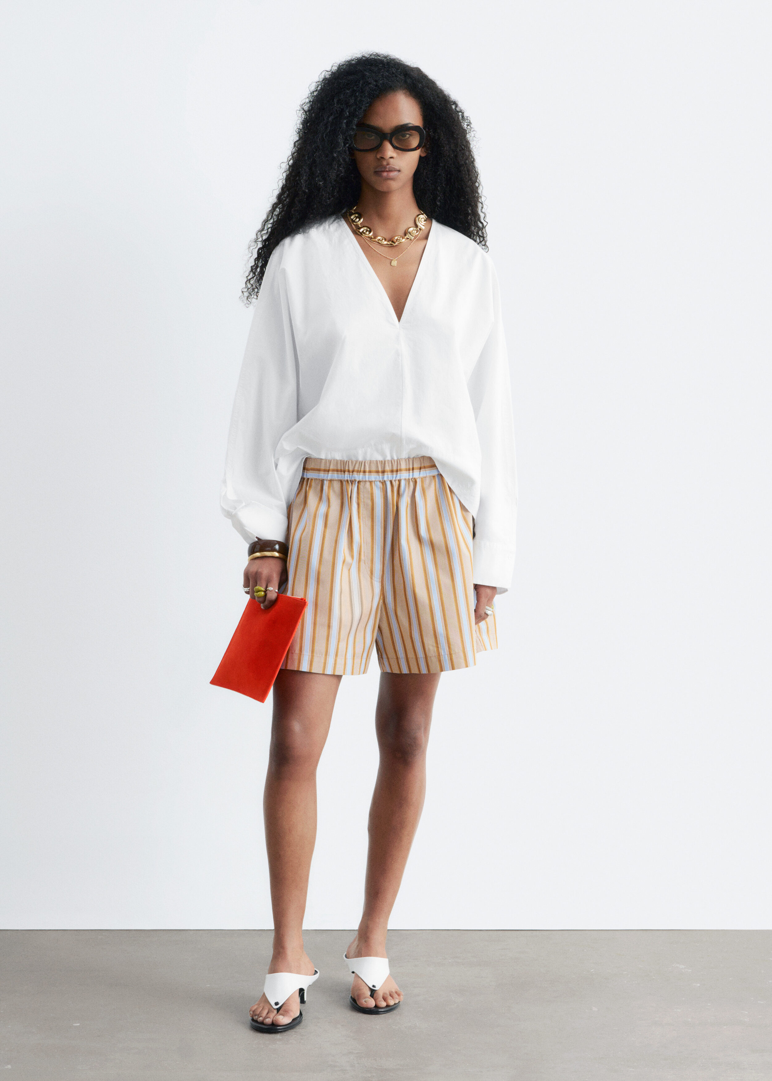& Other Stories SCULPTURAL COTTON V-NECK BLOUSE