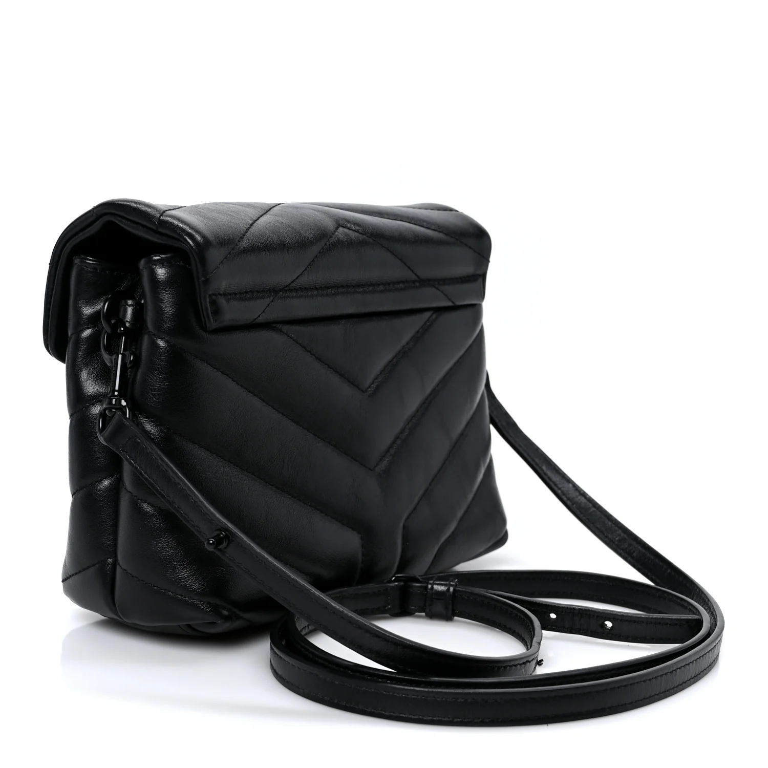 Calfskin Y Quilted Monogram Monochrome Toy Loulou Crossbody Bag Black