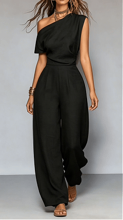 Women's Washed Cotton One-Shoulder Jumpsuit - Nordfashionstorm - Women's Clothing, Fashion for You - Nordfashionstorm.com