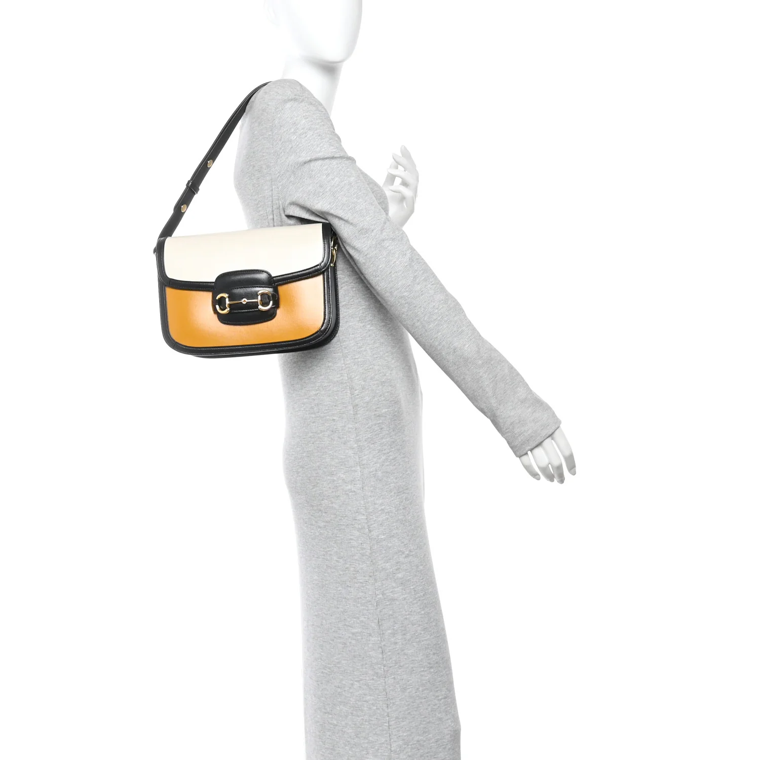 Azalea Calfskin Tri-Color Horsebit 1955 Shoulder Bag Mystic White Sun Oil Black