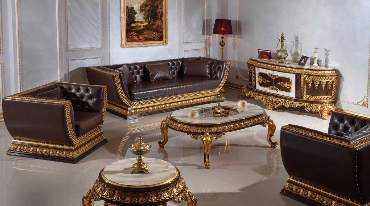 Luxury baroque side table white / dark brown / gold - magnificent solid wood table in baroque style - baroque living room furniture - noble and magnificent