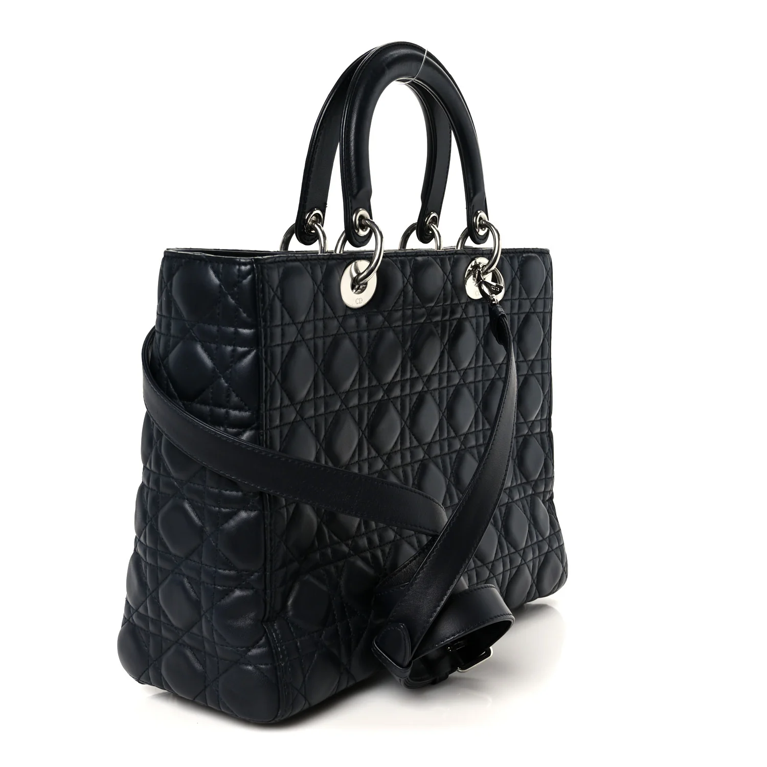 Lambskin Cannage Large Lady Dior Navy Blue - Top Club