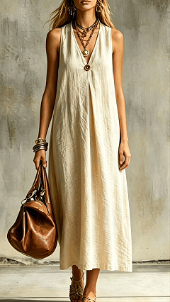 Women's Cotton-Blend V-Neck Loose Sleeveless Dress - Nordfashionstorm - Women's Clothing, Fashion for You - Nordfashionstorm.com