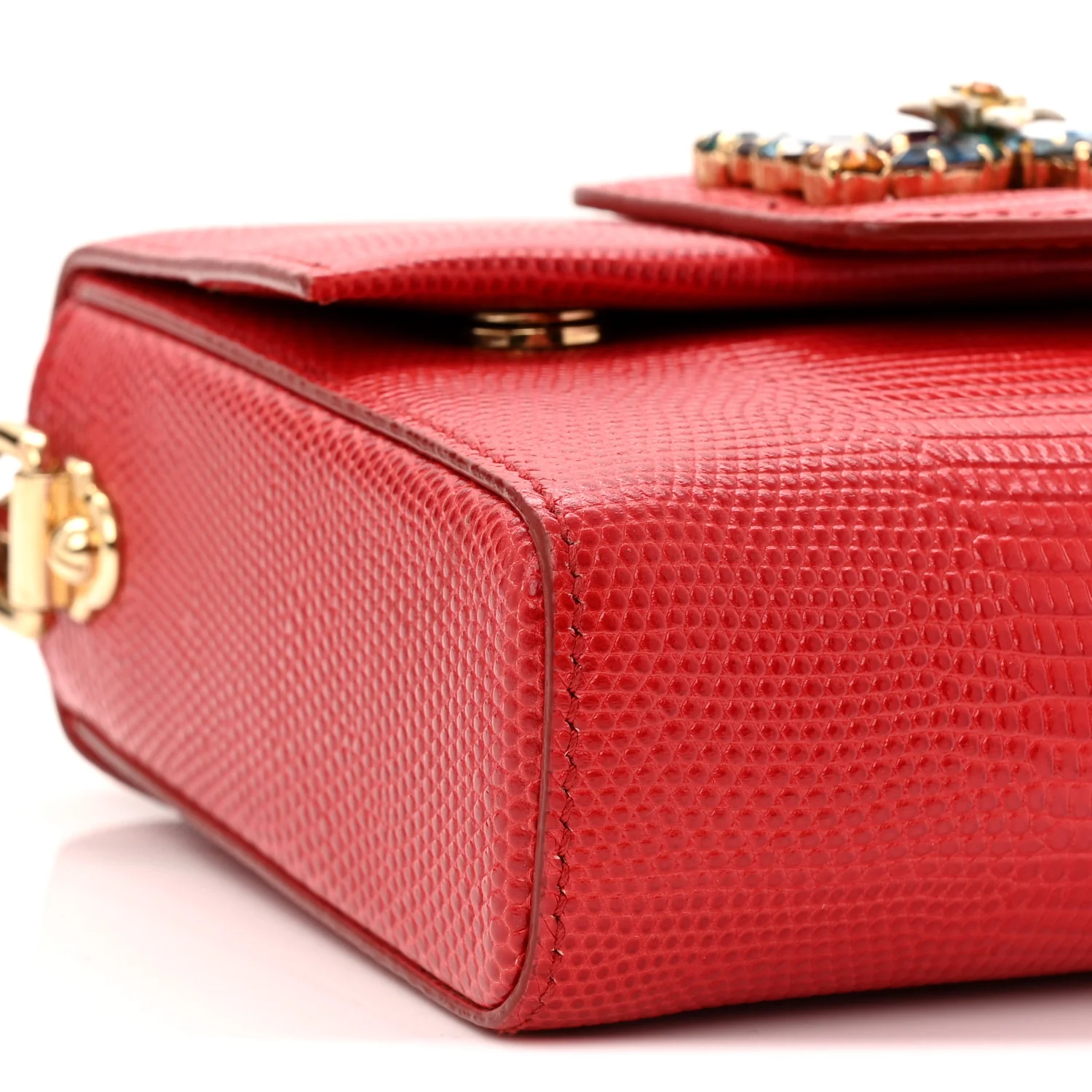 Lizard Embossed Crystal Embellished DG Millennials Mini Crossbody Bag Red - Top Club