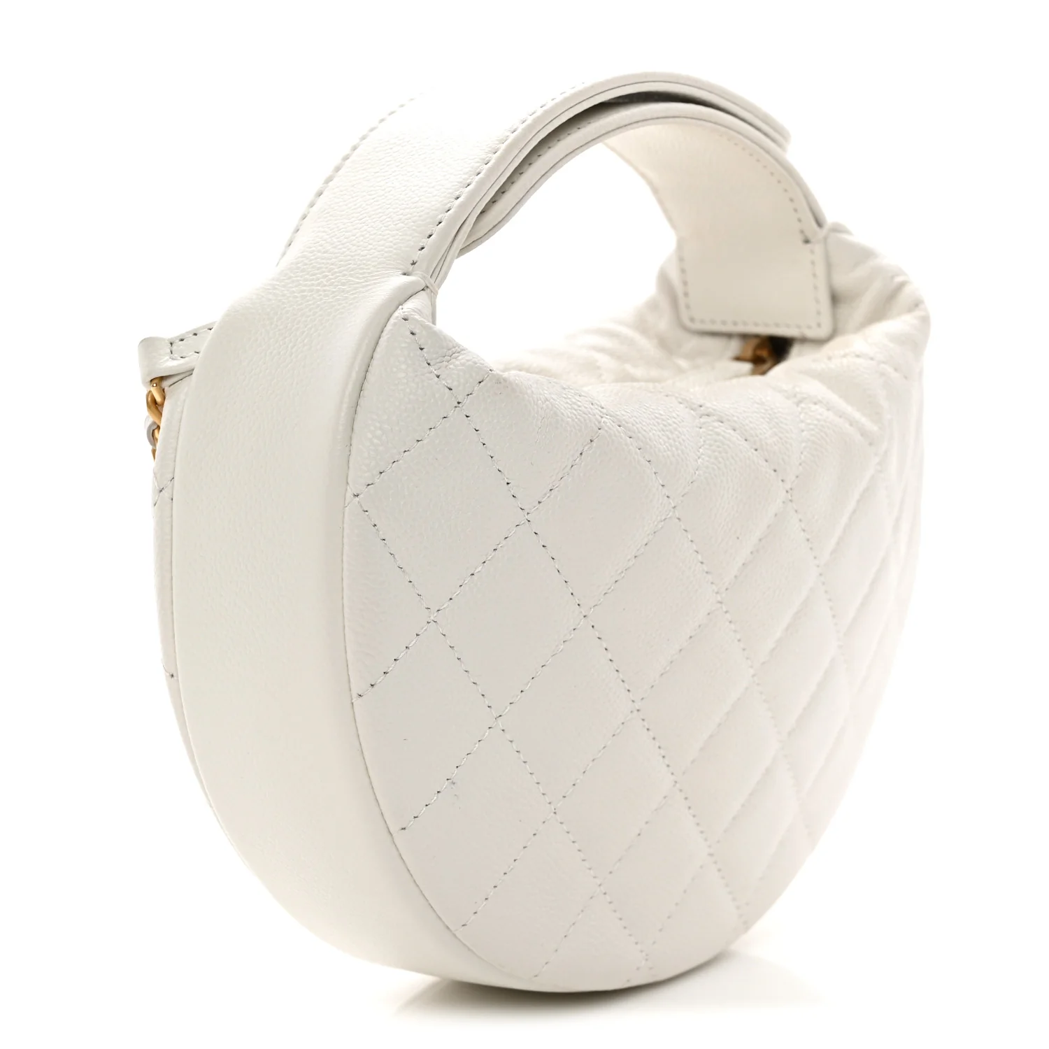 Caviar Quilted Pearl Chain Pouch Hobo White - Top Club