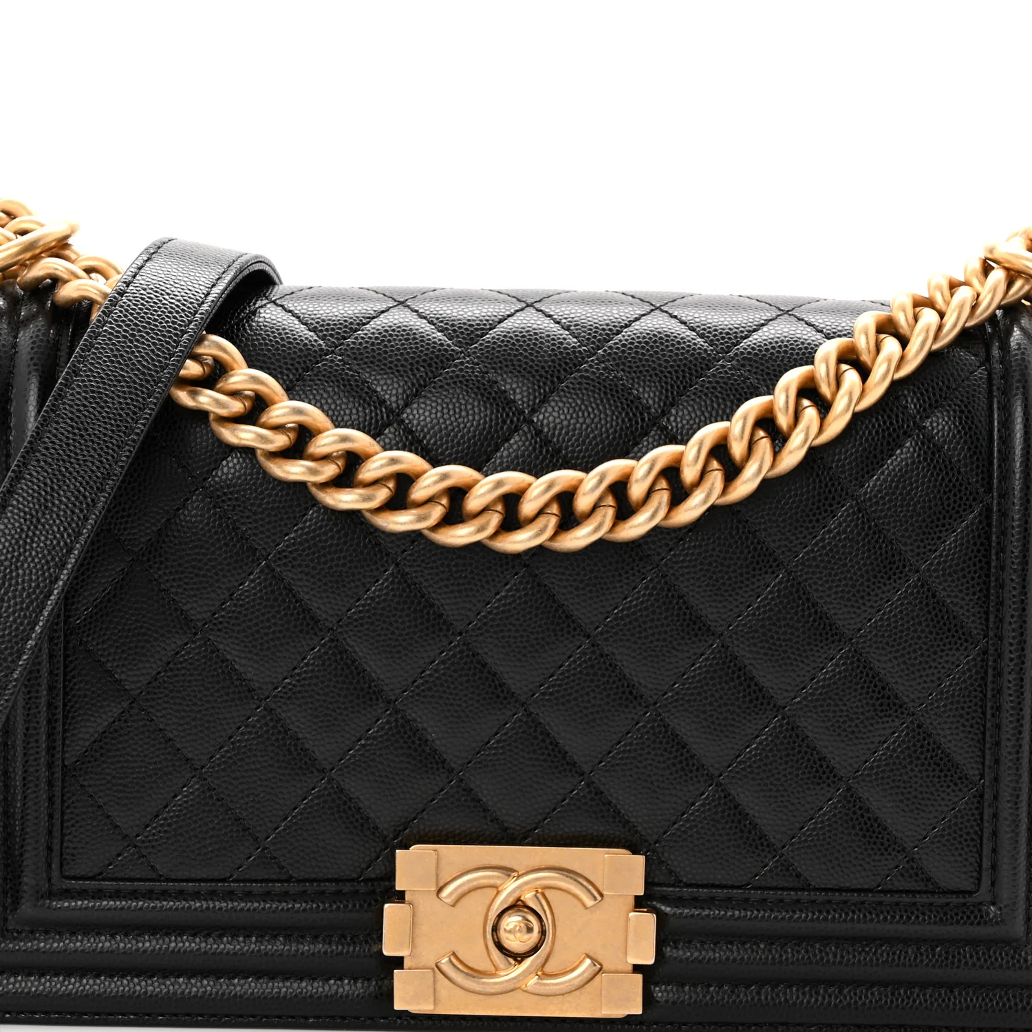 Caviar Quilted Medium Boy Flap Black - Top Club