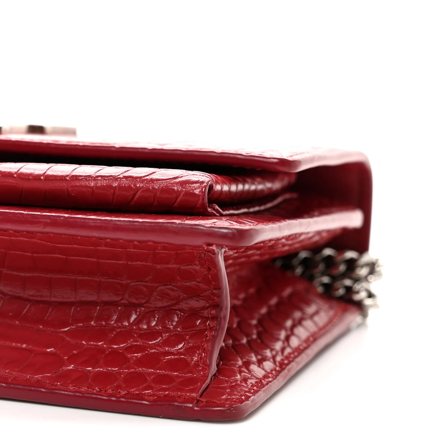 Calfskin Crocodile Embossed Monogram Sunset Chain Wallet Rouge Eros - Top Club