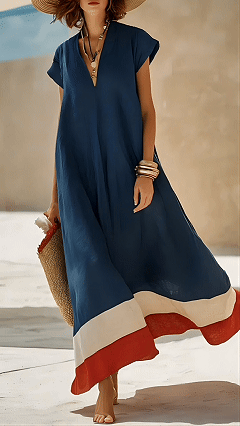 Women's Loose-Fit V-Neck Color-Block Vacation Maxi Dress - Nordfashionstorm - Women's Clothing, Fashion for You - Nordfashionstorm.com