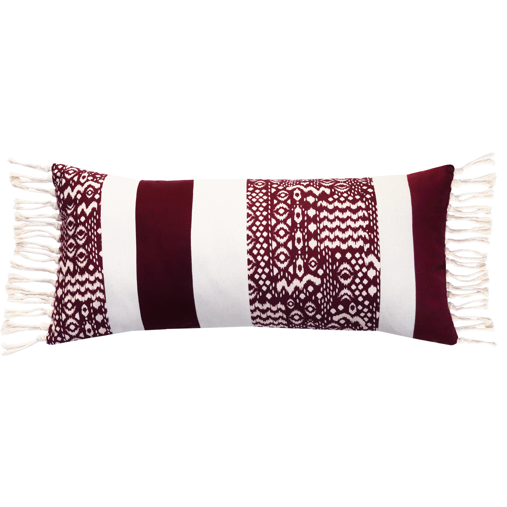 Sierkussen bohemian streep bordeaux ecru
