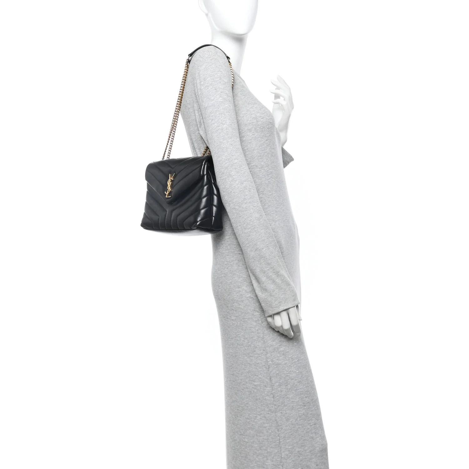 Calfskin Y Quilted Monogram Small Loulou Chain Satchel Black