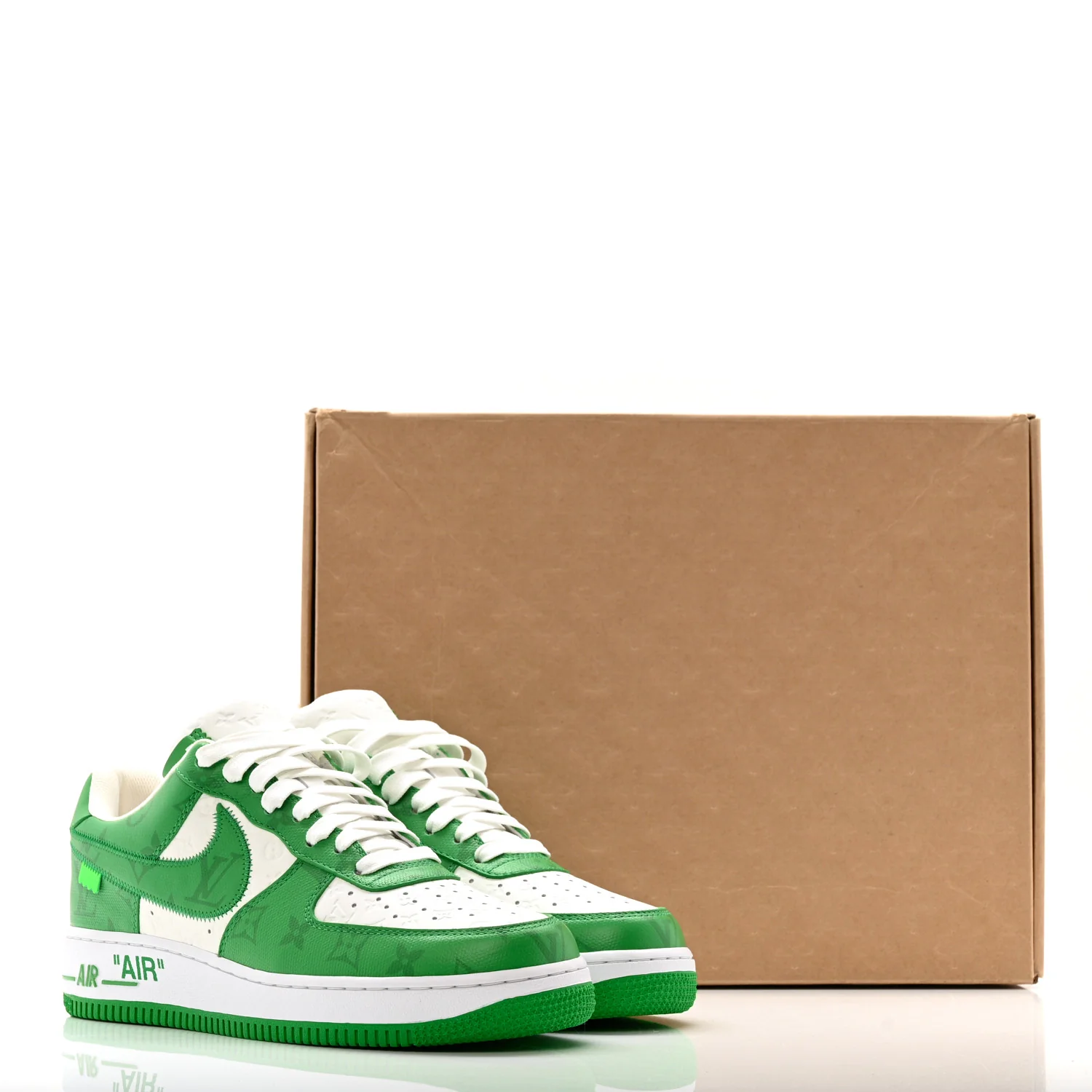 X NIKE AIR FORCE 1 Calfskin Monogram Mens Low Top Sneakers 8 Green - Top Club