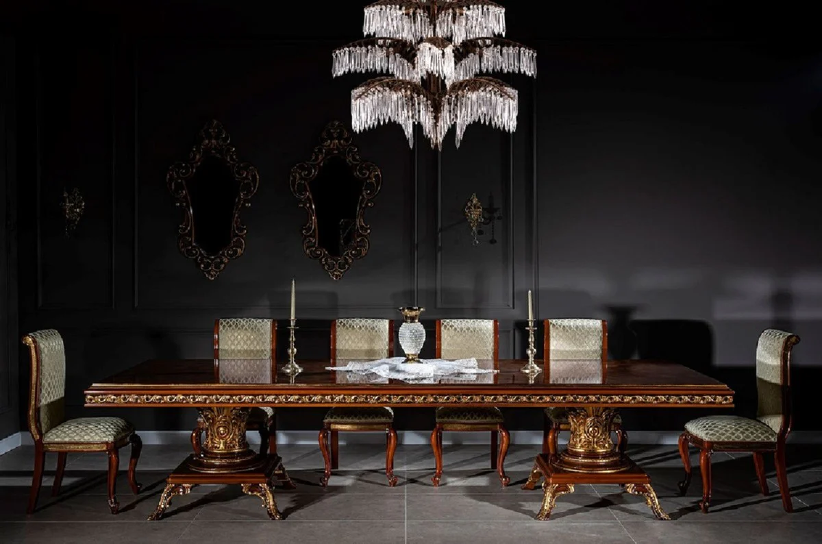 Luxury Baroque Dining Room Chair Gold Pattern / Brown / Antique Gold H. 105 cm