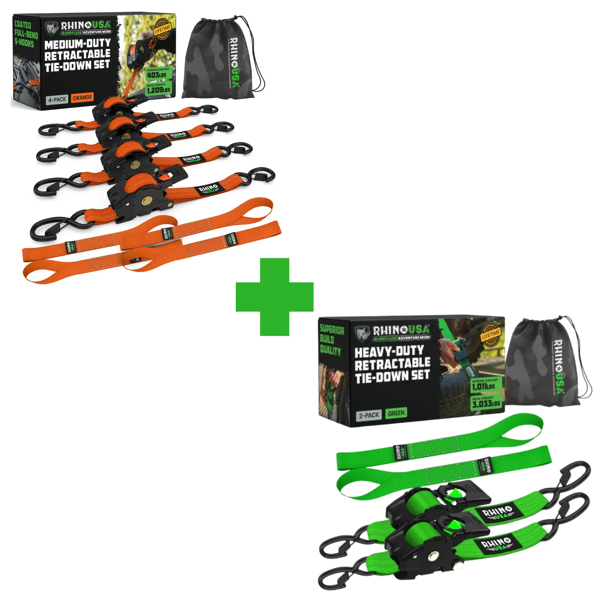 Lush's Pick - Rhino USA Retractable Ratchet Straps - 1in x 10ft (4pack) and 2in x 10ft (2pack)