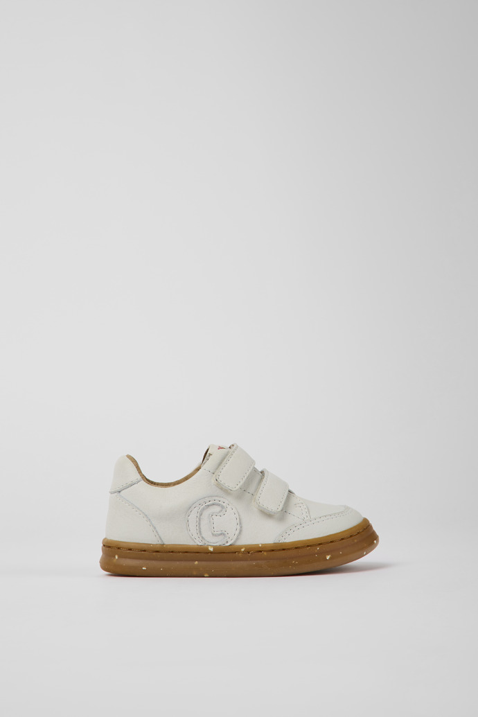 Running Number White Undyed Leather Sneakers for Boys