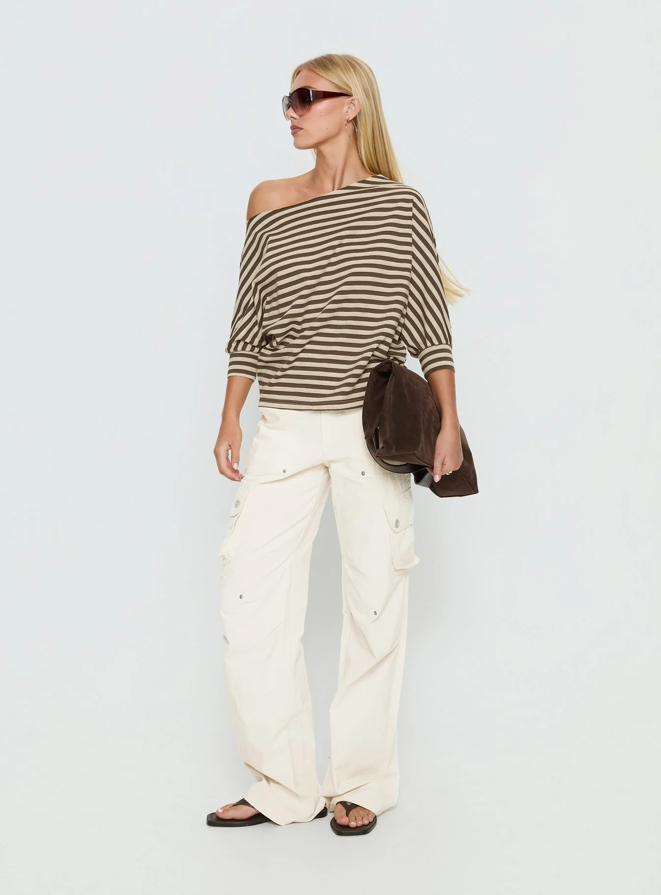Keyes 3/4 Sleeve Off Shoulder Top Multi Stripe
