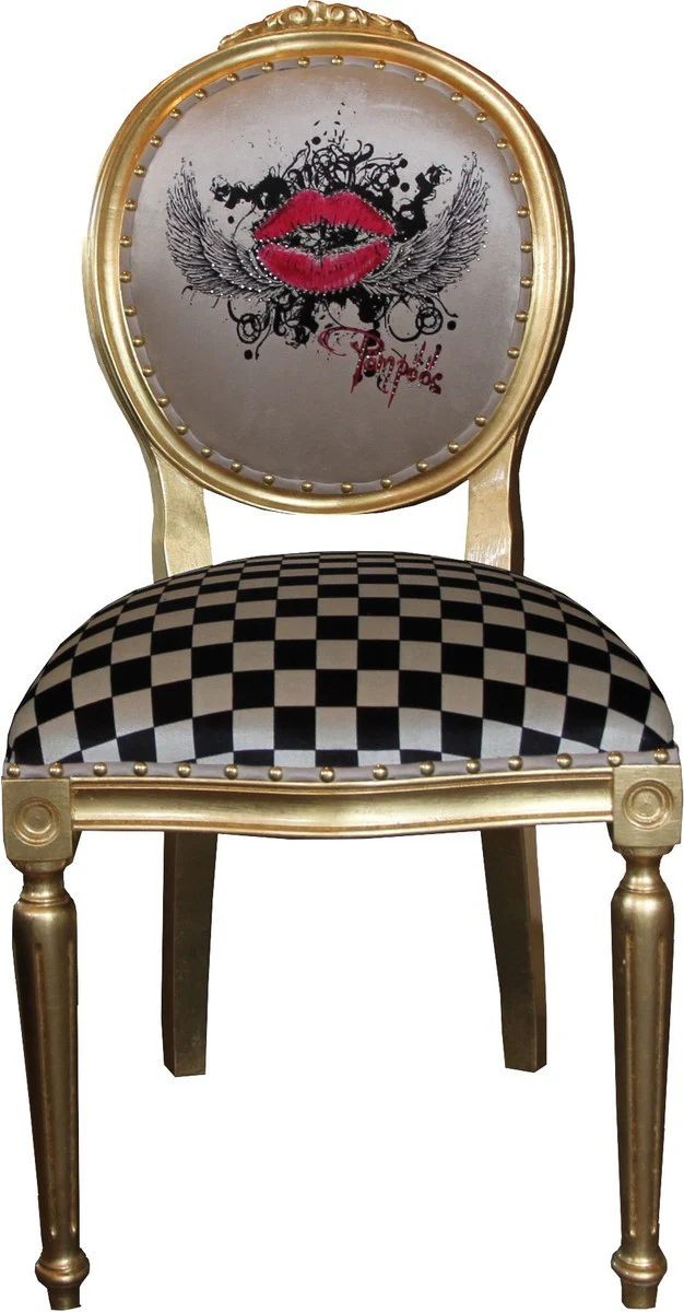 Pompöös by Luxury Baroque Dining Room Chairs Red Lips Cream / Checkered / Gold - Pompöös Baroque Chairs designed by Harald Glööckler - 6 dining room chairs