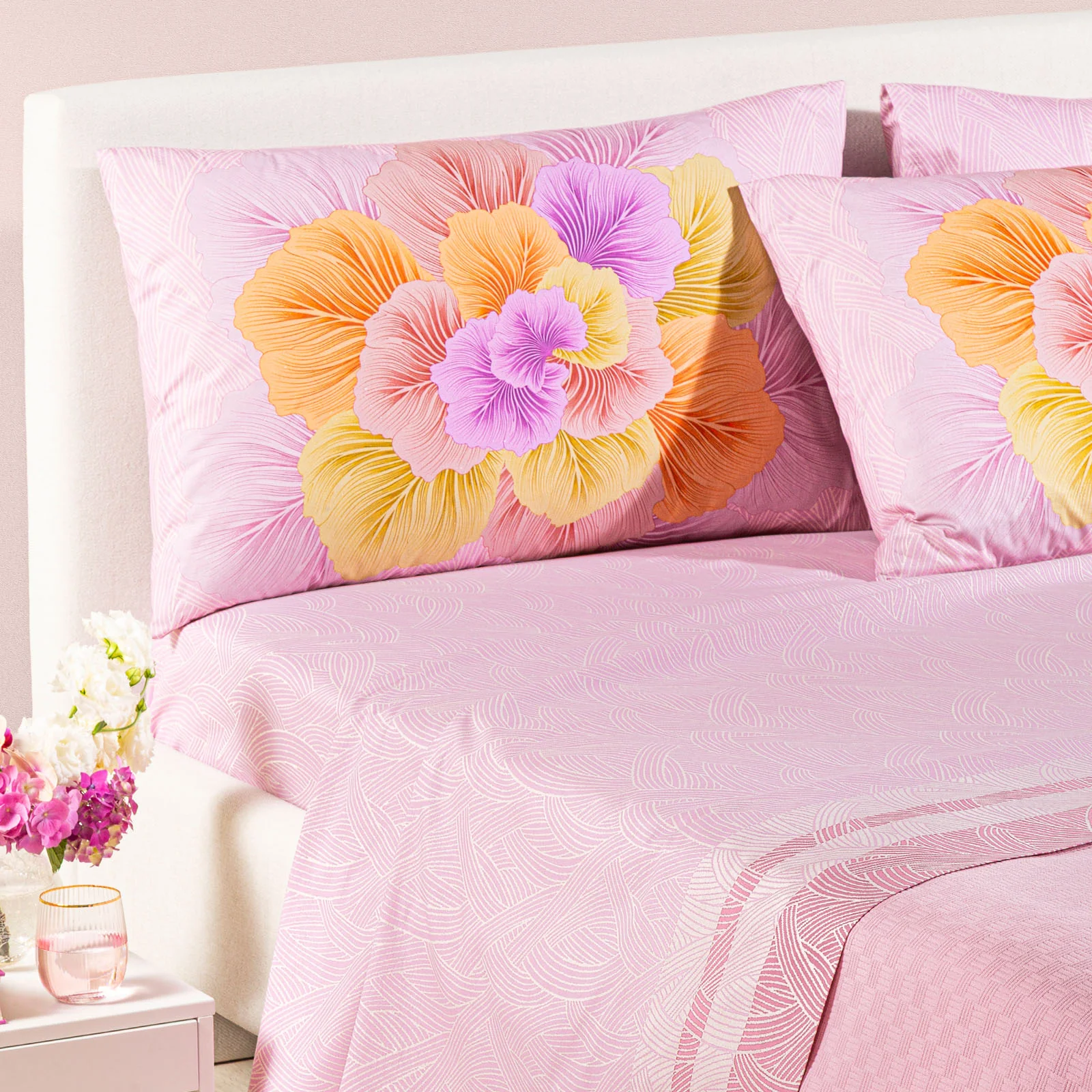 Completo Lenzuola In Cotone Madreperla Singolo Rosa Caleffi