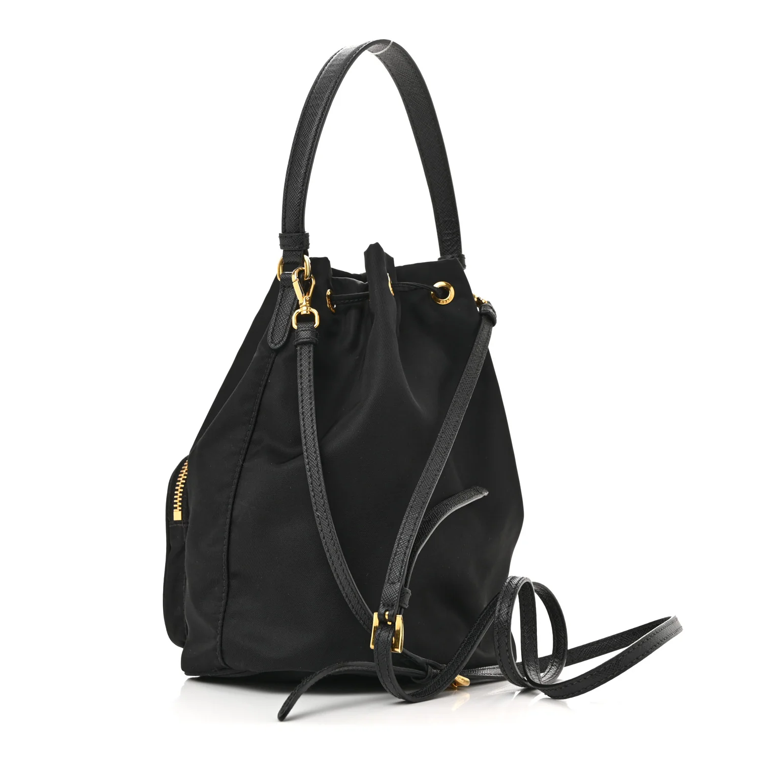 Saffiano Tessuto Nylon Mini Bucket Crossbody Bag Black - Top Club