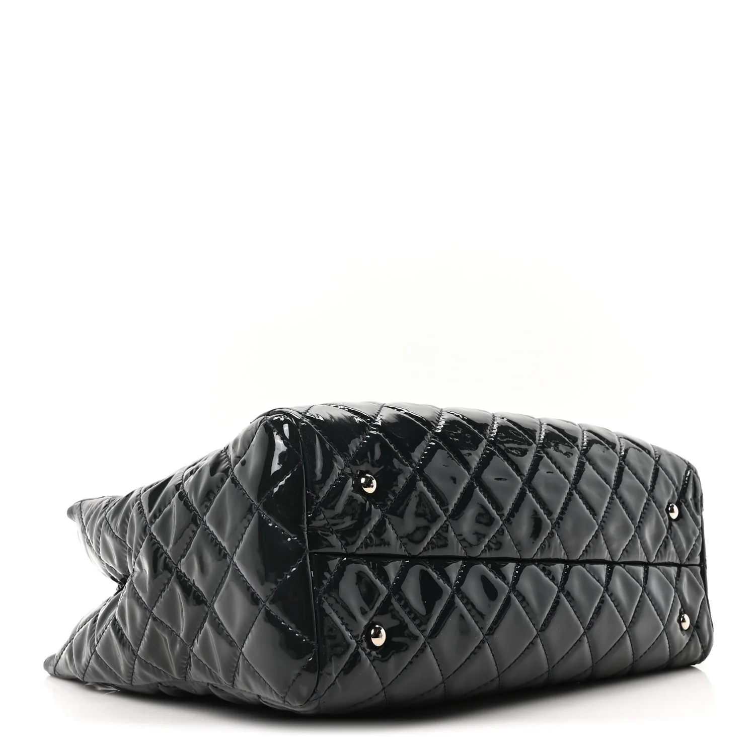 Patent Quilted Large Coco Shine Shopping Tote Navy - Top Club