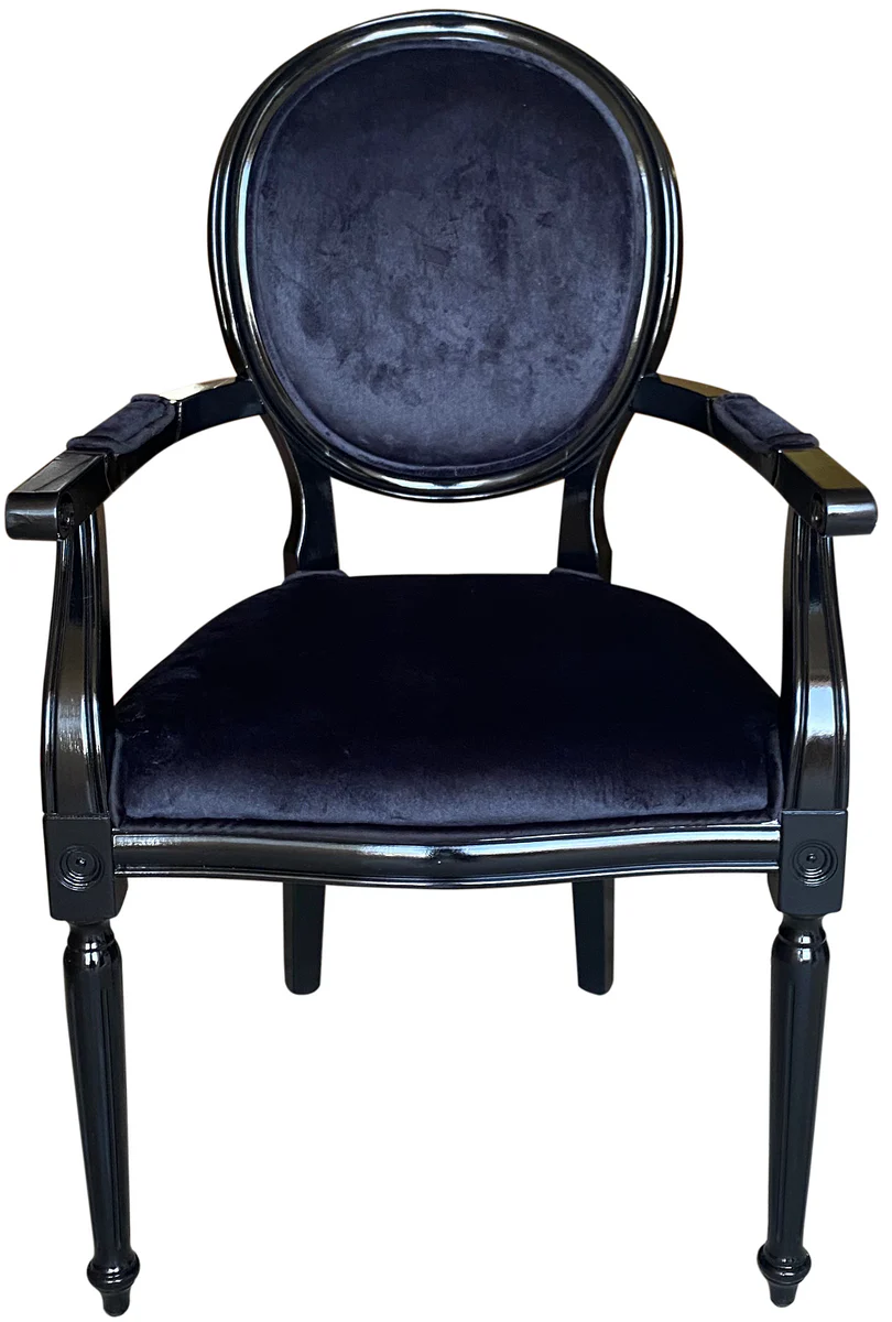 Luxury baroque dining room chair black / black - handmade antique style chair with armrests and elegant velvet fabric - dining room furniture in baroque style