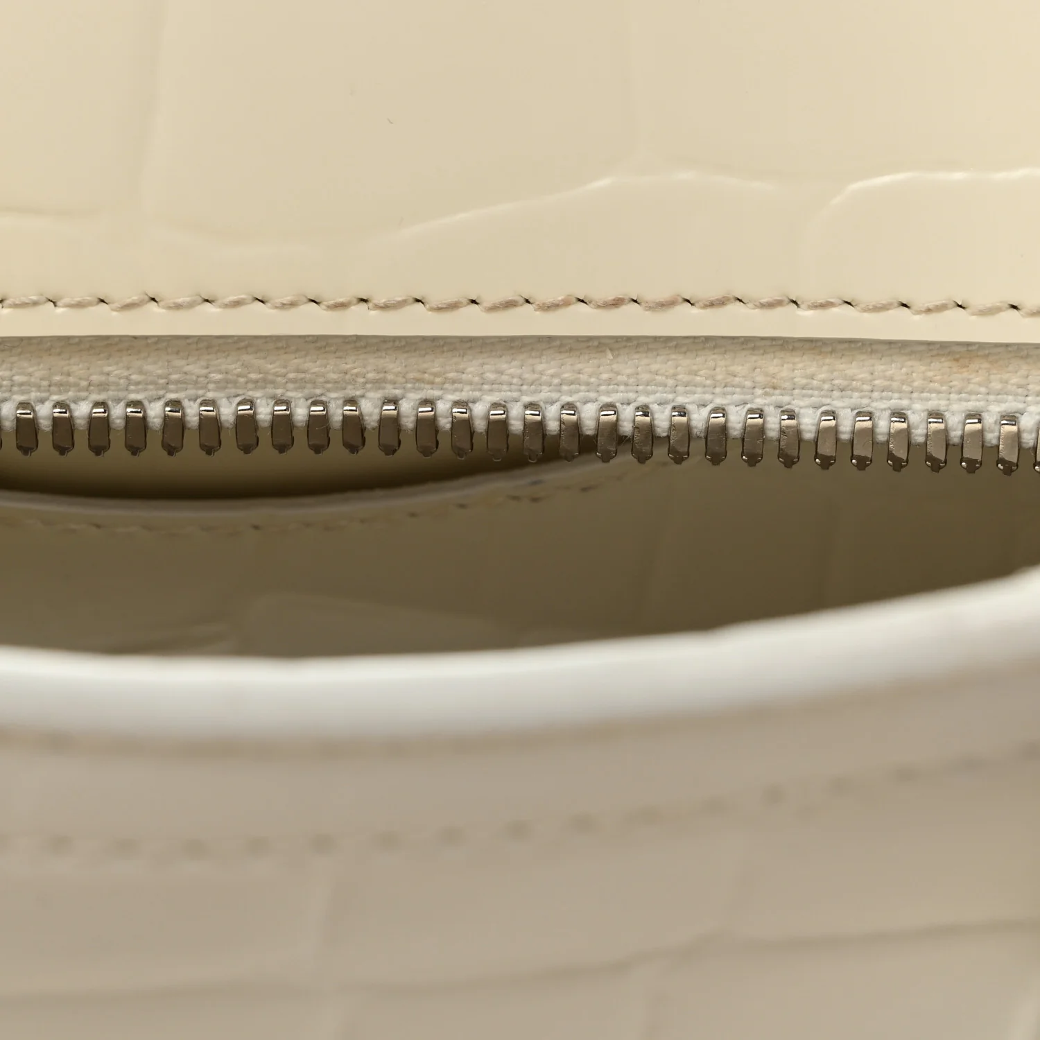 Semi Shiny Calfskin Crocodile Embossed Neo Classic Silver Hardware Nano City Crossbody White - Top Club