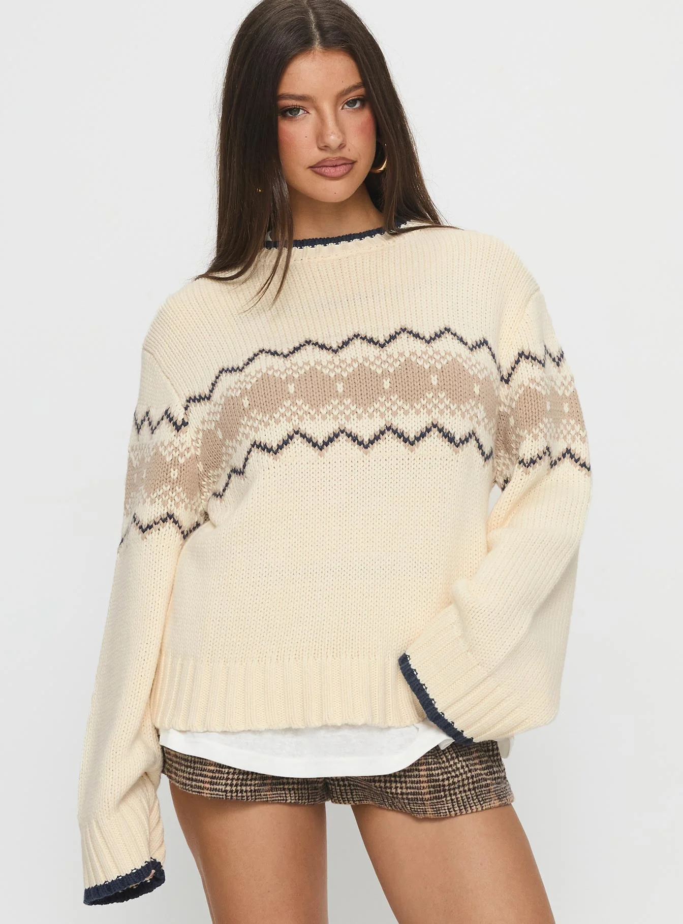Madalynn Knit Graphic Jumper Beige