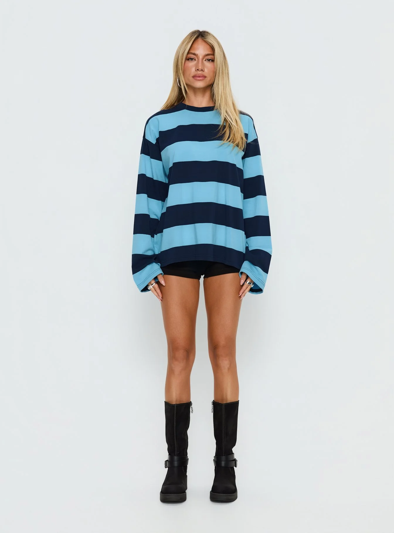 Settle Down Long Sleeve Top Blue Stripe
