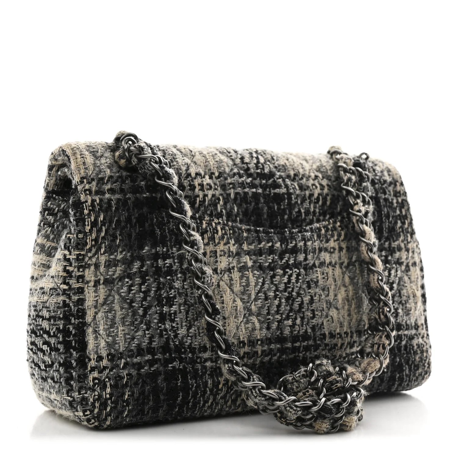 Tweed Quilted Medium Double Flap Beige White Black - Top Club