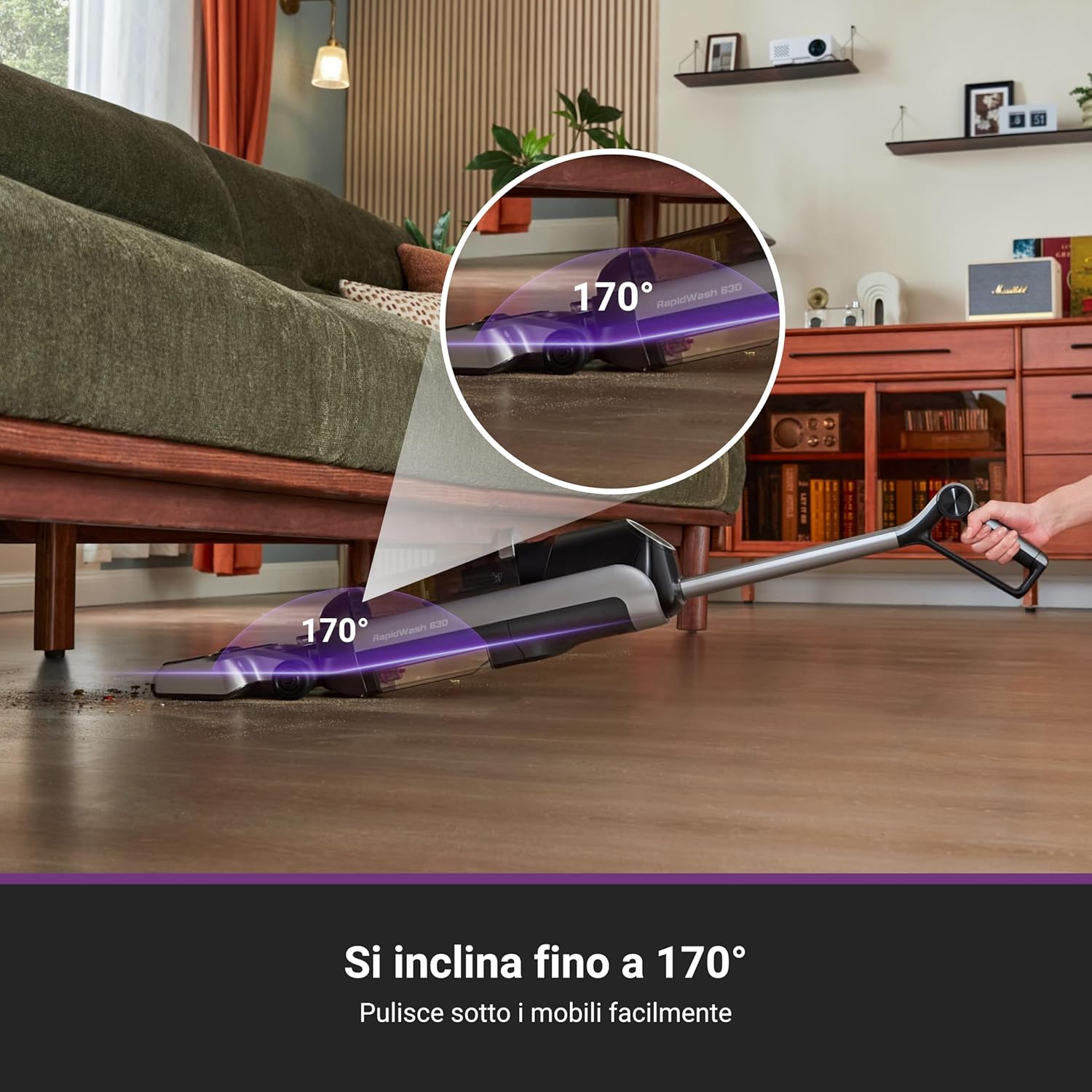 Eureka RapidWash NEW630 Aspirapolvere/lavapavimenti secco/umido,inclinazione fino a 170°,Asciugatura ad aria calda 60°,21.600pa,Autonomia 38 min,Autopulizia/anti-groviglio,Doppio serbatoio,Display LED
