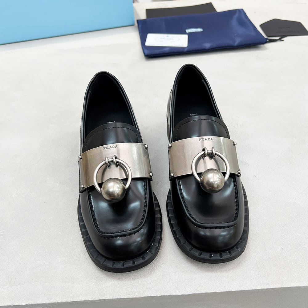 PRADA Brushed leather loafers with metal details - Top Club