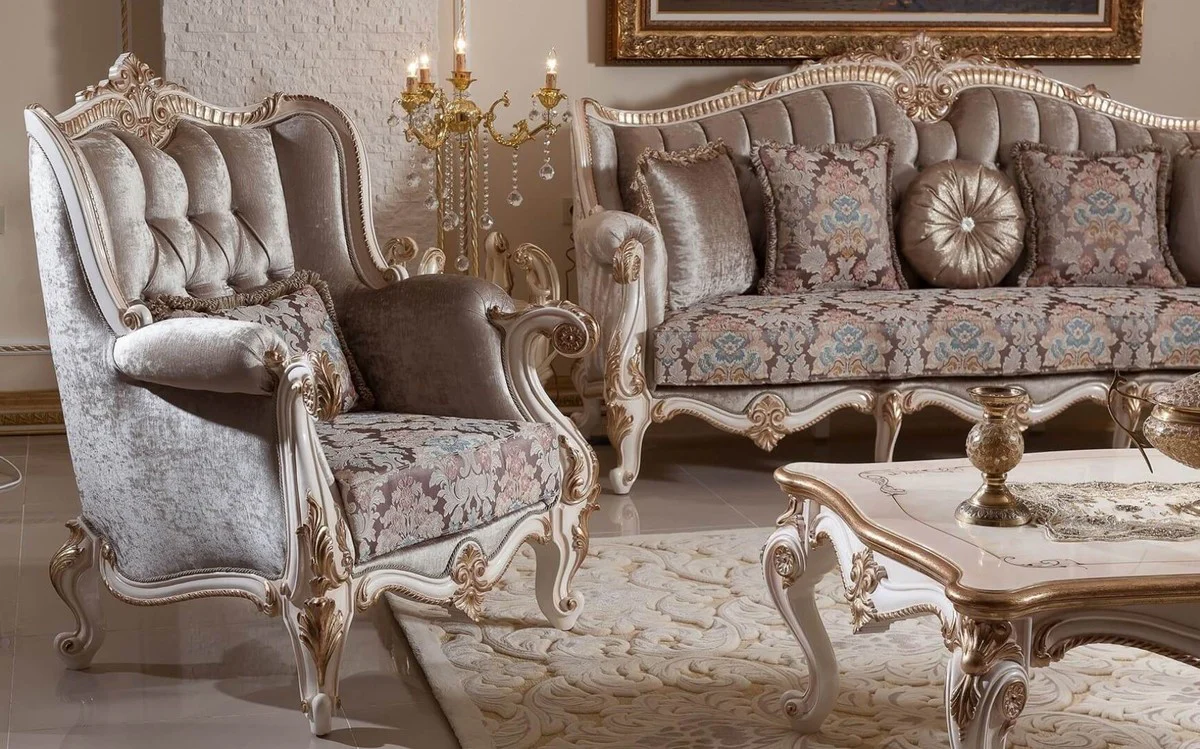 Luxury baroque coffee table white / beige / gold - magnificent living room table in baroque style - luxury living room furniture in baroque style - baroque furniture - baroque living room furnishings