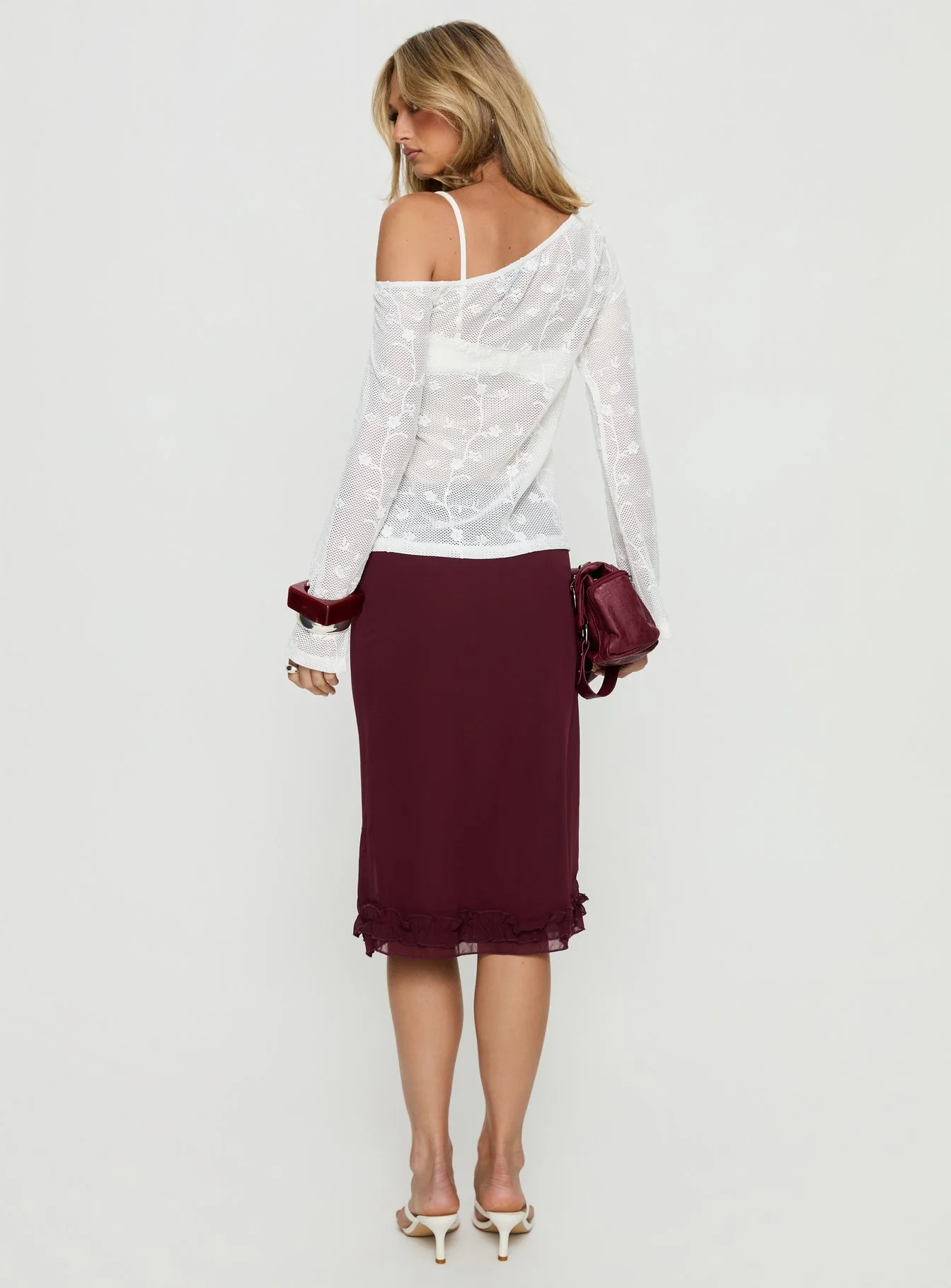 Rosette Frill Midi Skirt Currant