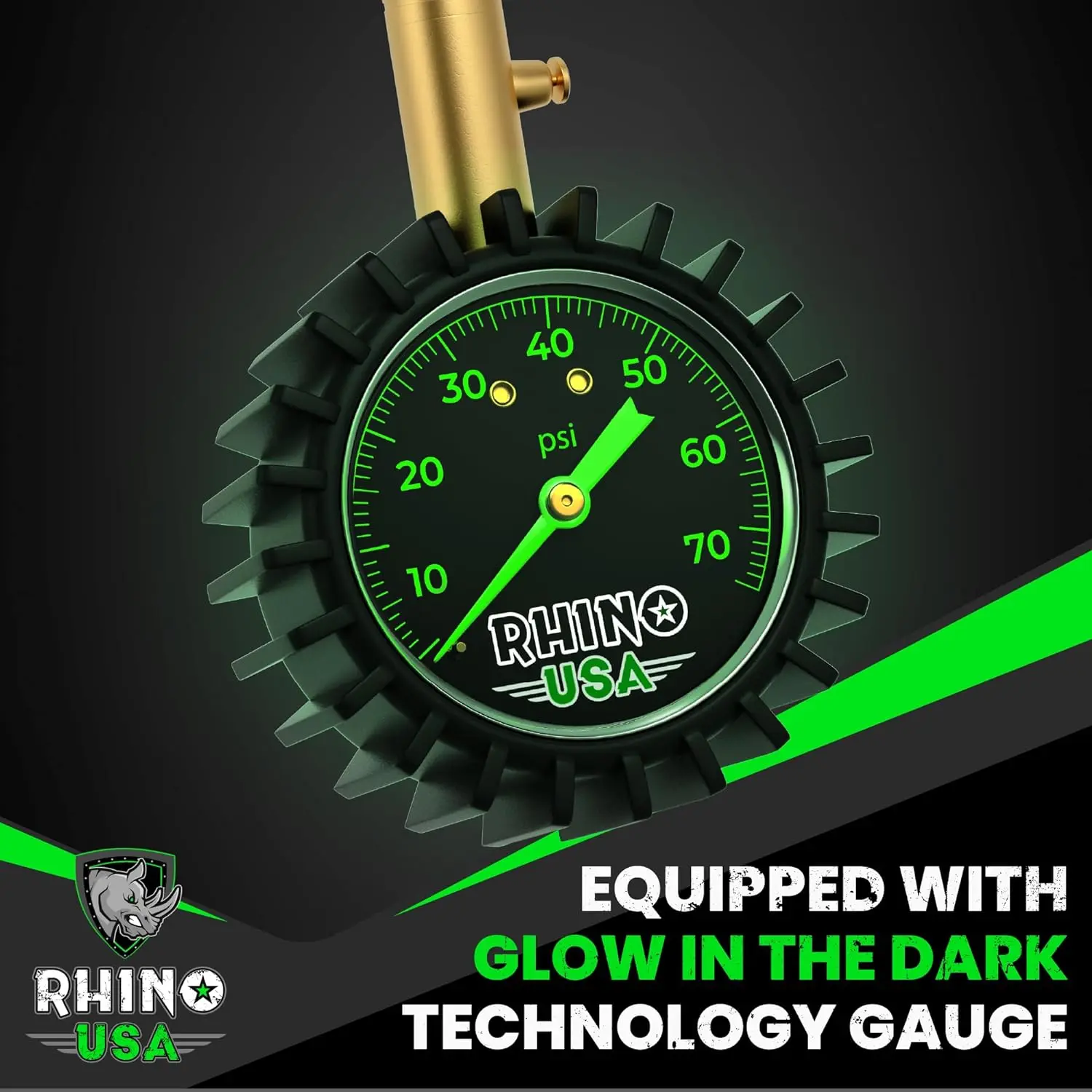 Rhino USA Heavy Duty Tire Pressure Gauge (0-75 PSI) Certified ANSI B40.1 Accurate, Large 2