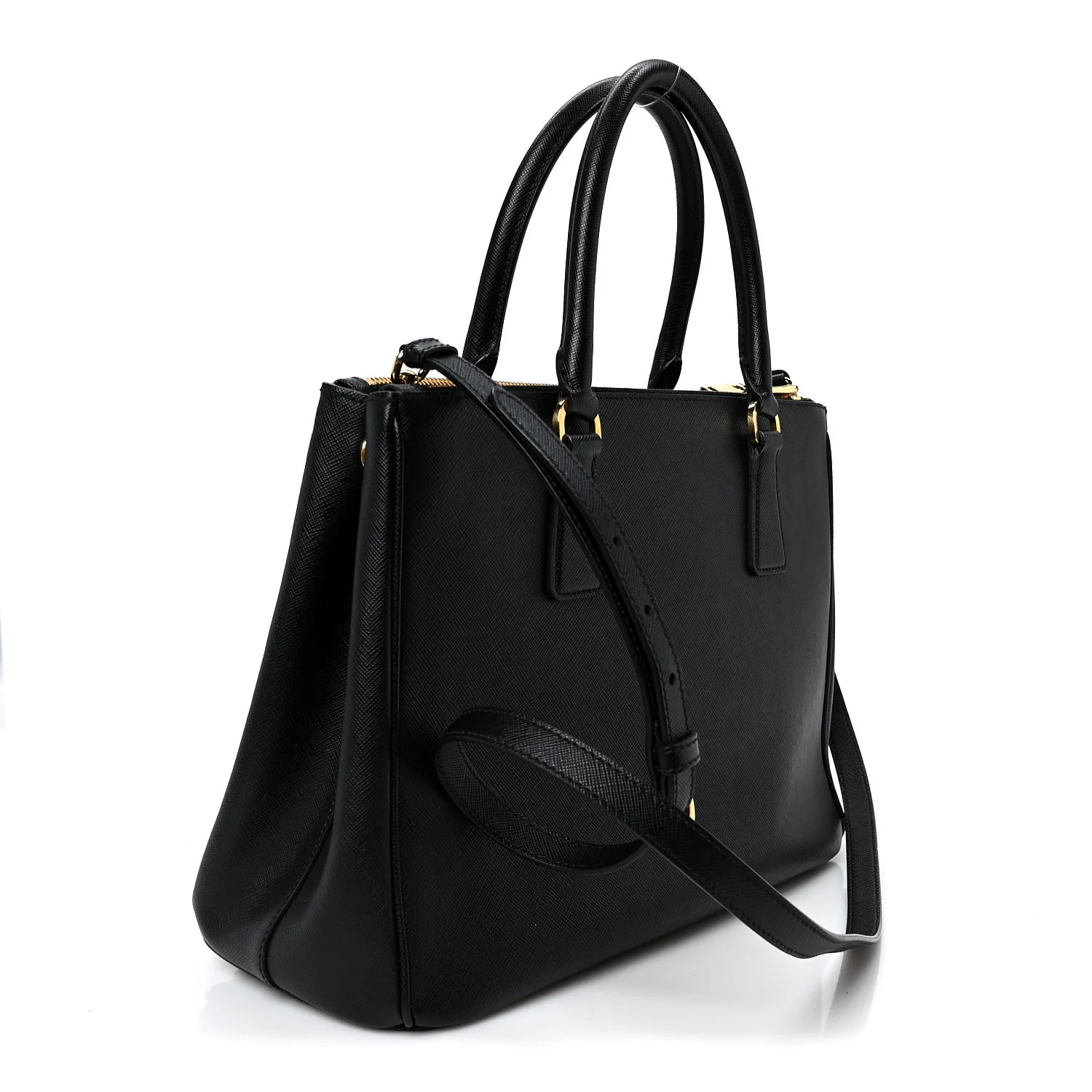 Saffiano Medium Galleria Double Zip Tote Black
