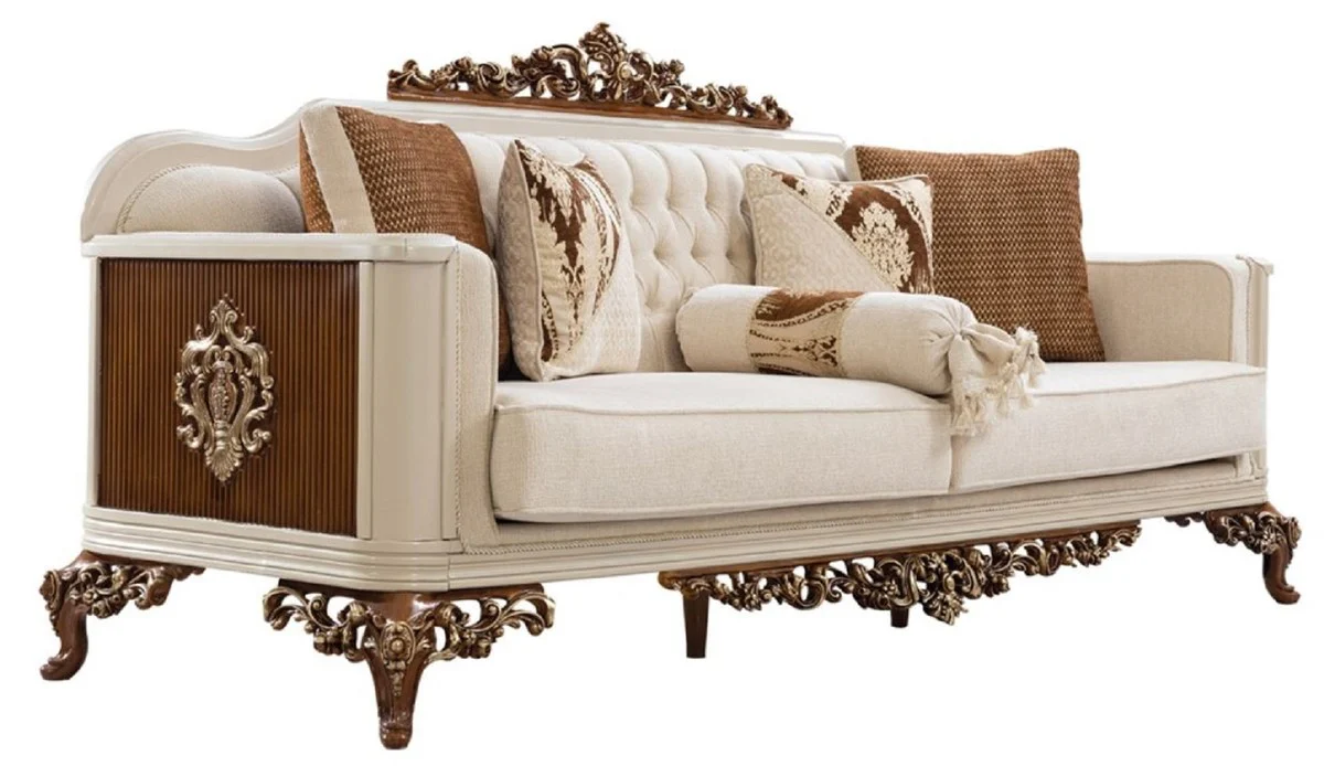 Luxury Baroque Living Room Set Beige / Gray / Brown / Gold - 2 Sofas & 2 Armchairs & 1 Coffee Table - Handmade Living Room Furniture in Baroque Style - Noble & Magnificent