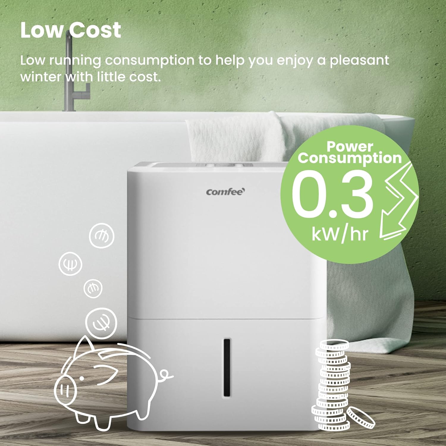 Deumidificatore compatto, assorbe fino a 12 l/giorno, deumidificatore d'aria con ruote e maniglia, timer 24 ore, serbatoio 2L, per camera da 20 – 35 ㎡, MDDN-12DEN7